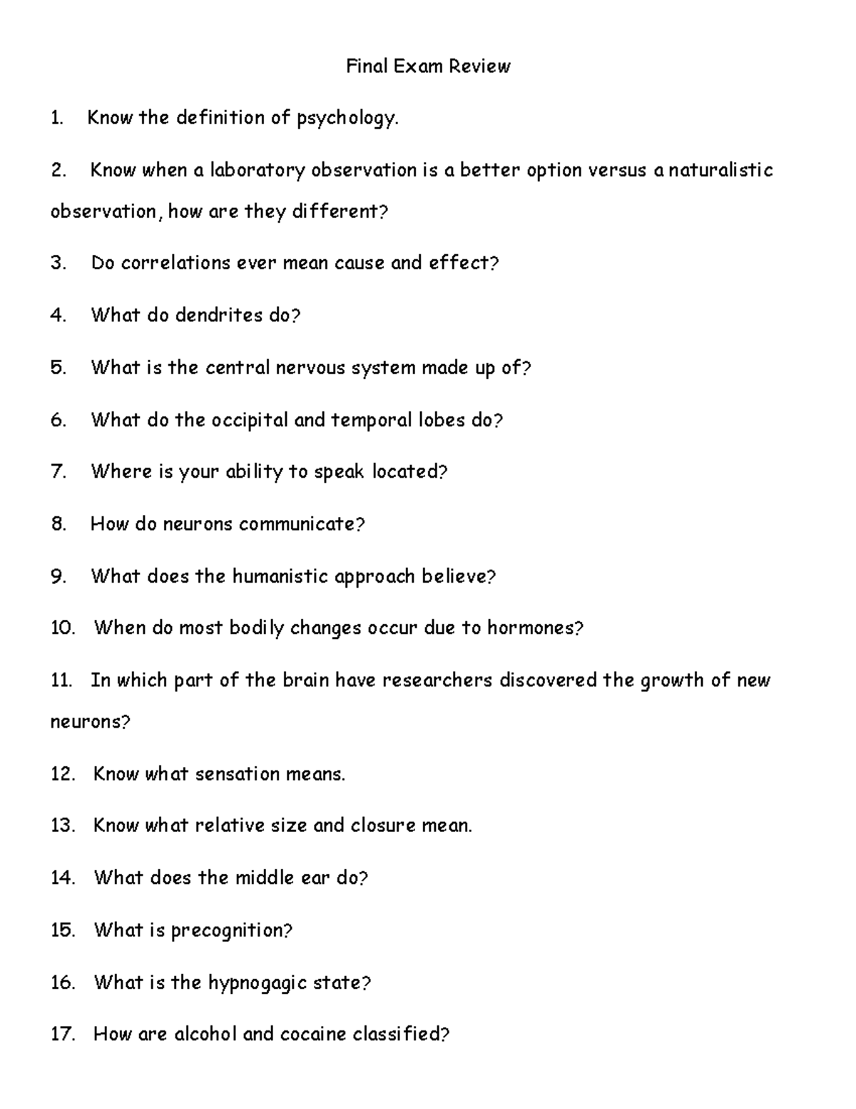 PSY 101 Final Exam Review: Key Concepts in Psychology - Studocu