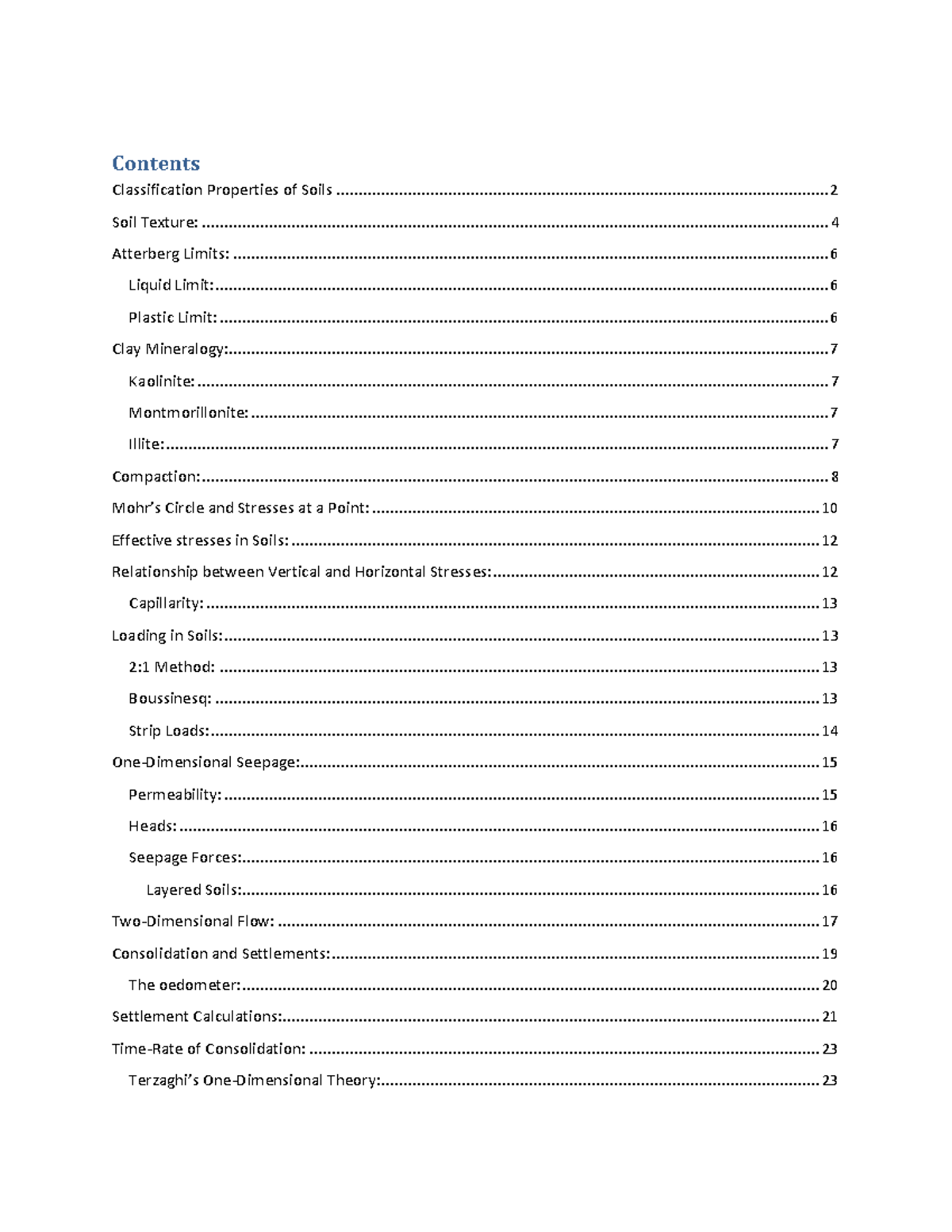 CVEN 3202 Notes - Summary Soil Mechanics - Contents Classification ...