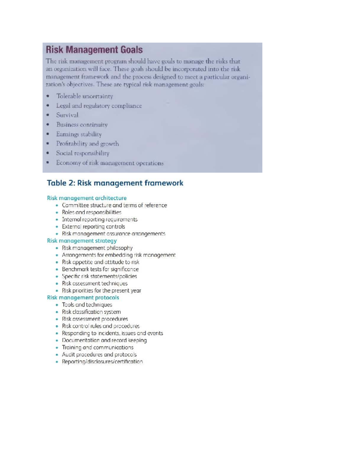 Risk Management Goals: Lecture Notes on Framework & Strategies - Studocu