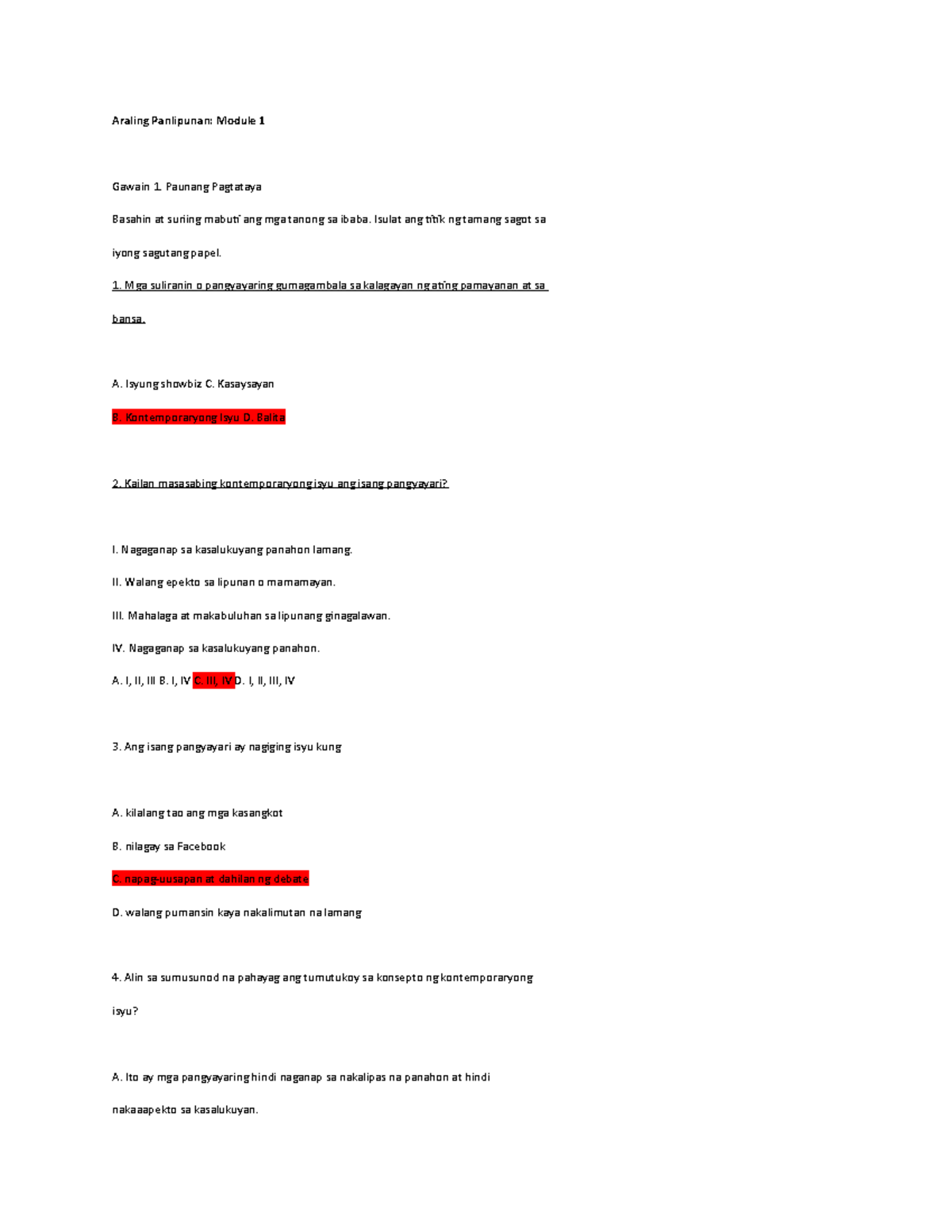 481592832 AP Grade 10 Kontemporaryong Isyu Q1 Module 1 Reviewer - Studocu