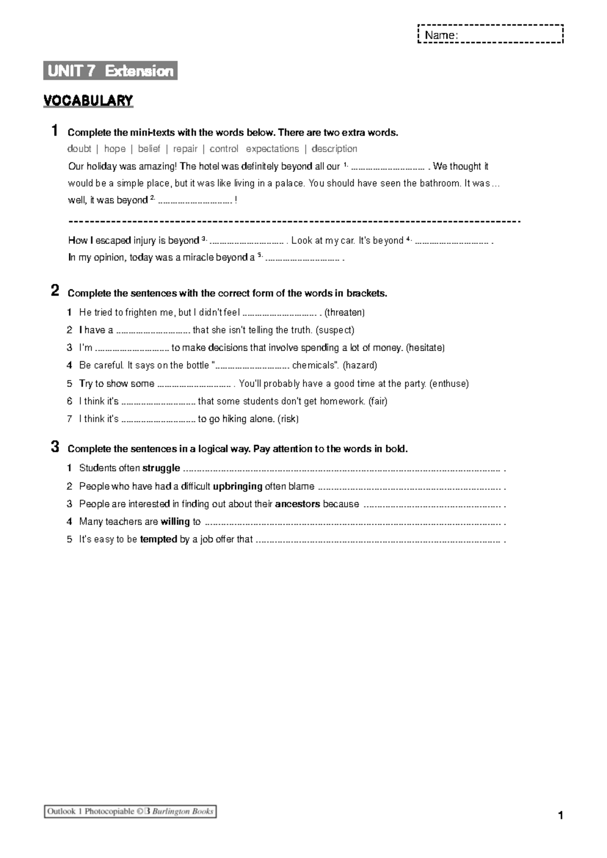 UNIT 7 Vocabulary & Grammar Extension 1 - Complete the Exercises - Studocu