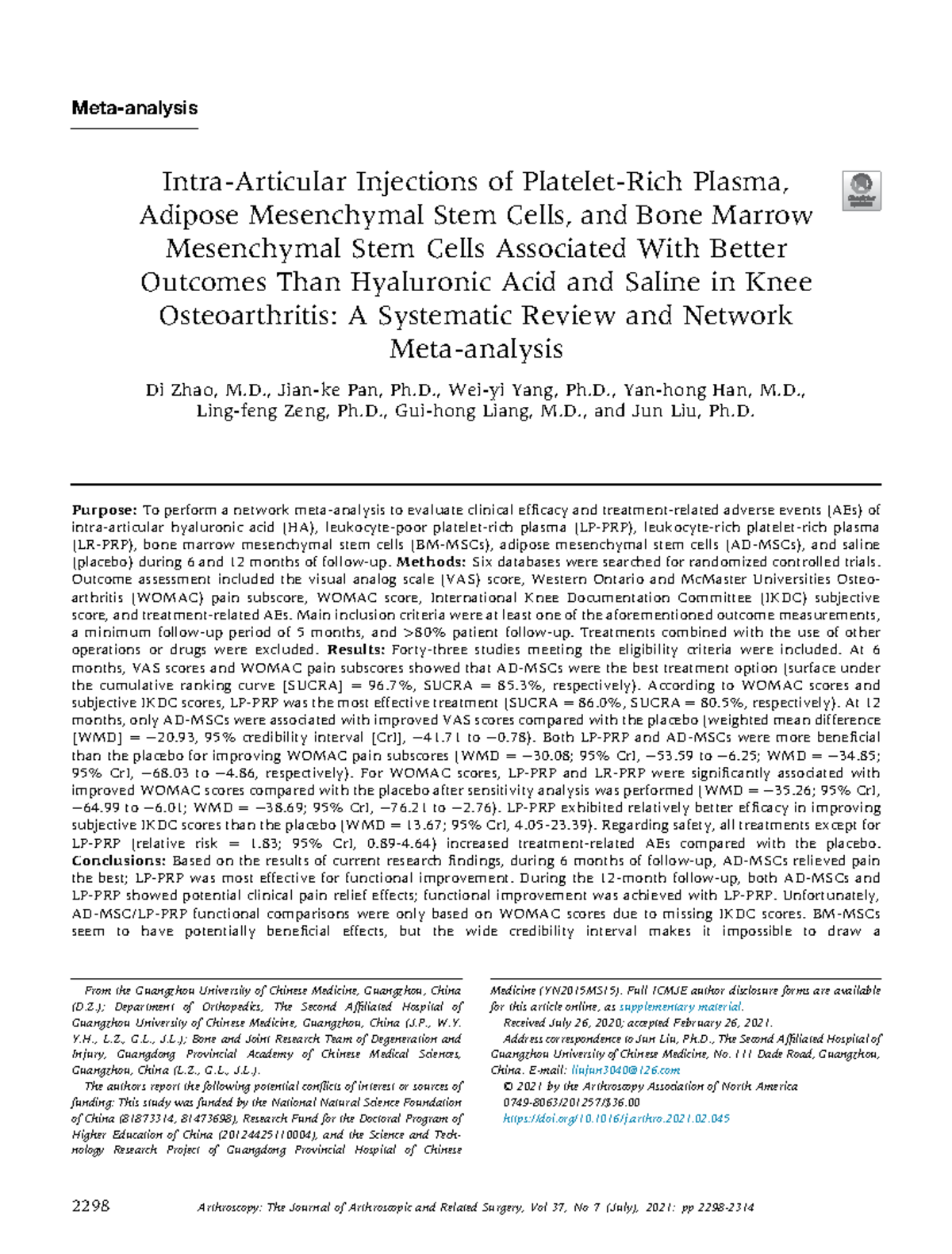 Intra-Articular Injections: Efficacy of PRP vs. HA in KOA Management ...