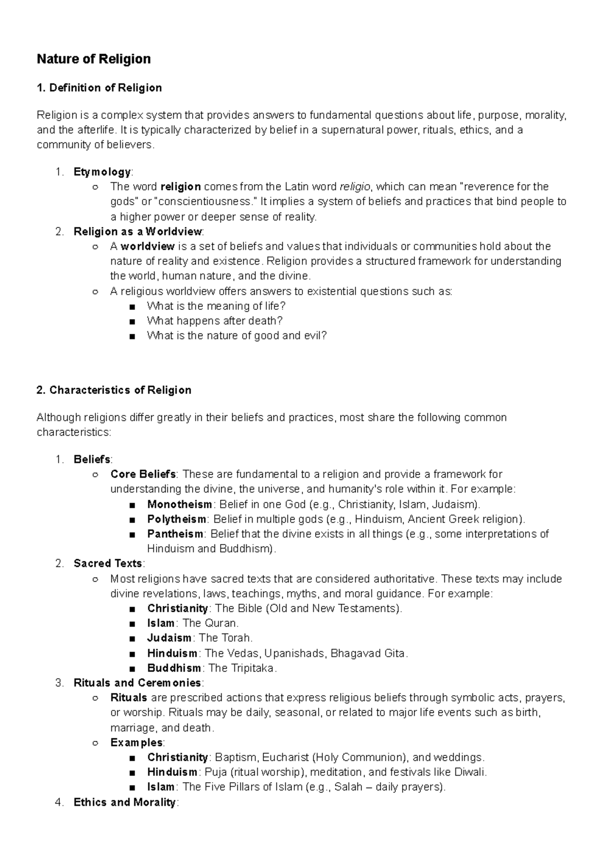 SOr 1: Comprehensive Notes on the Nature of Religion and Beliefs - Studocu