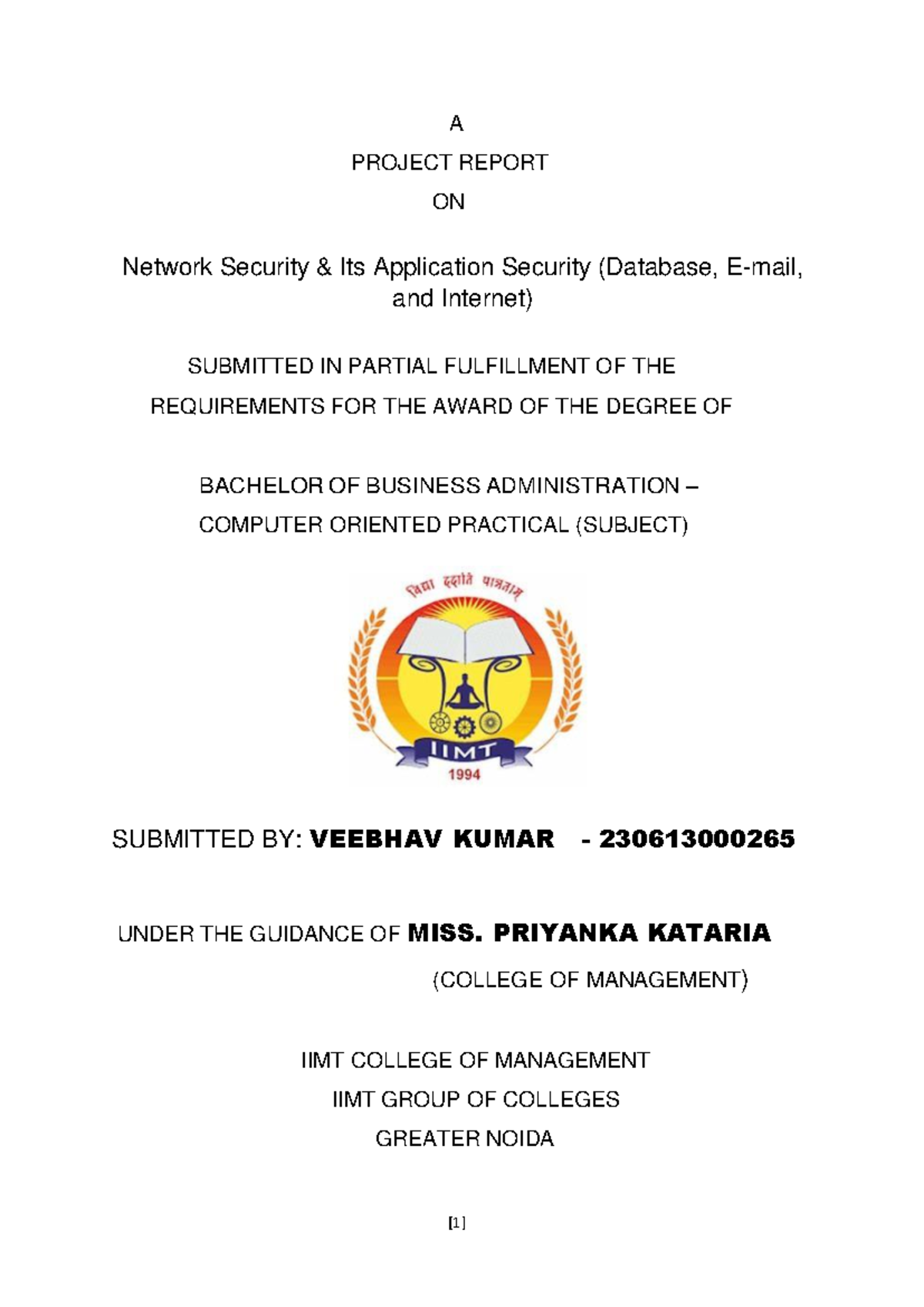 Network Security and Application Security Report for BBA (Computer ...