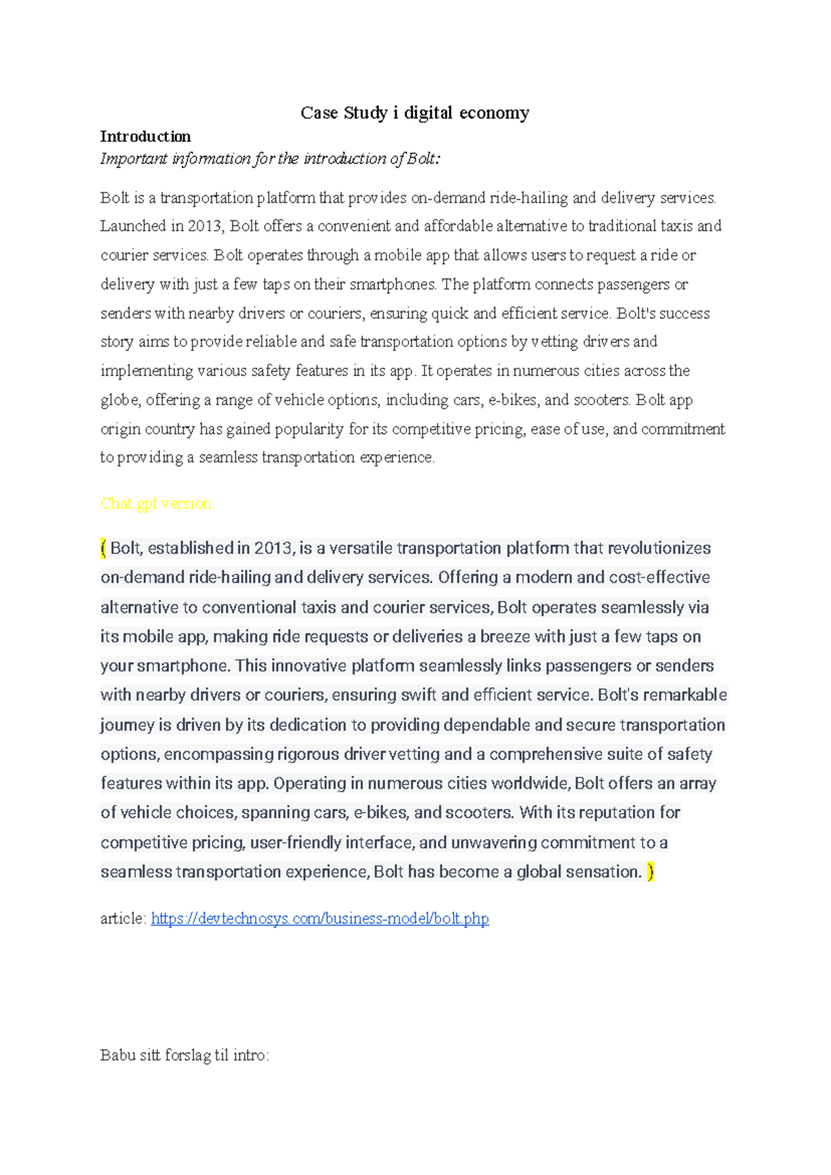 Case Study i DIGØK: Exploring the Business Model of Bolt - Studocu