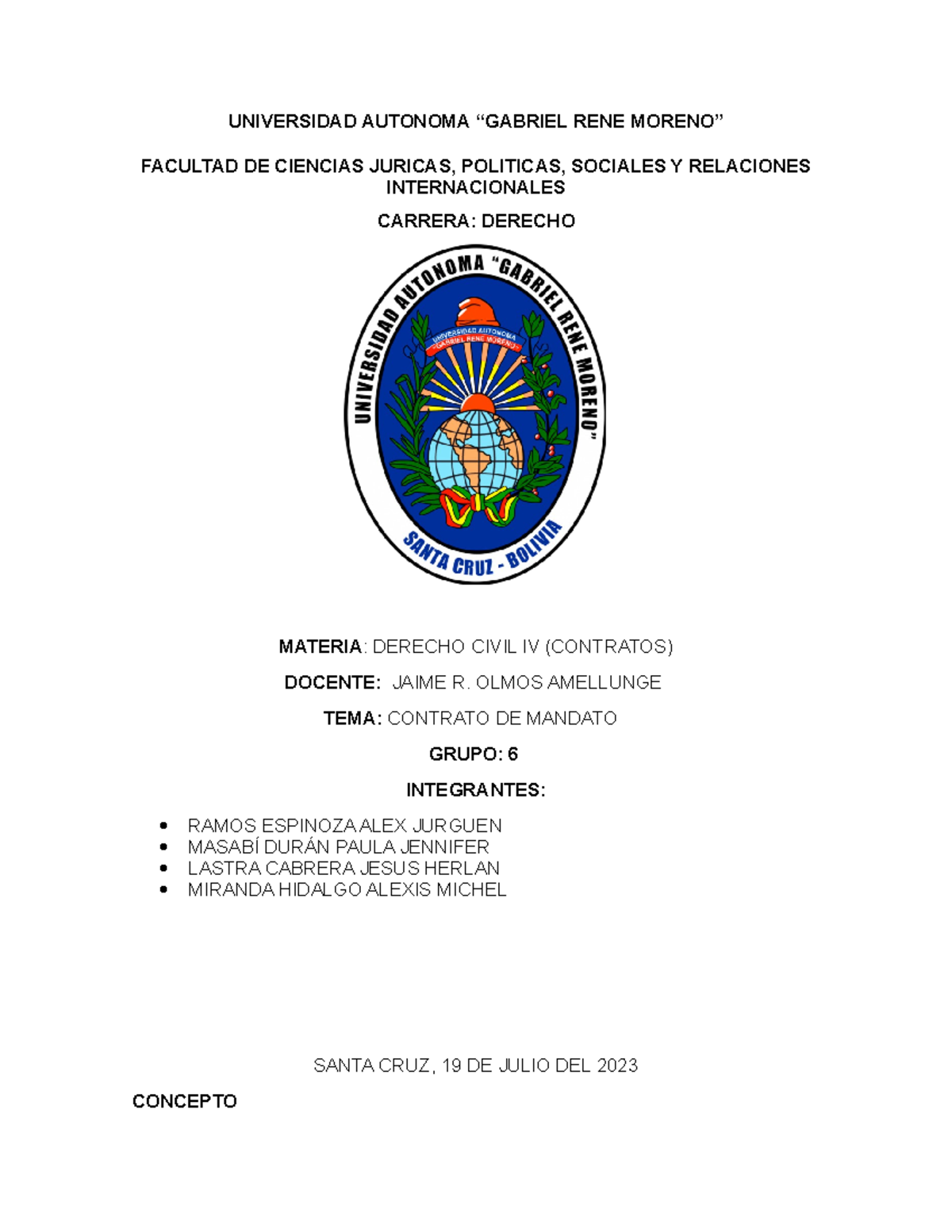 CONTRATO DE MANDATO - DERECHO CIVIL IV (CONTRATOS) - NOTAS 2023 - Document Preview