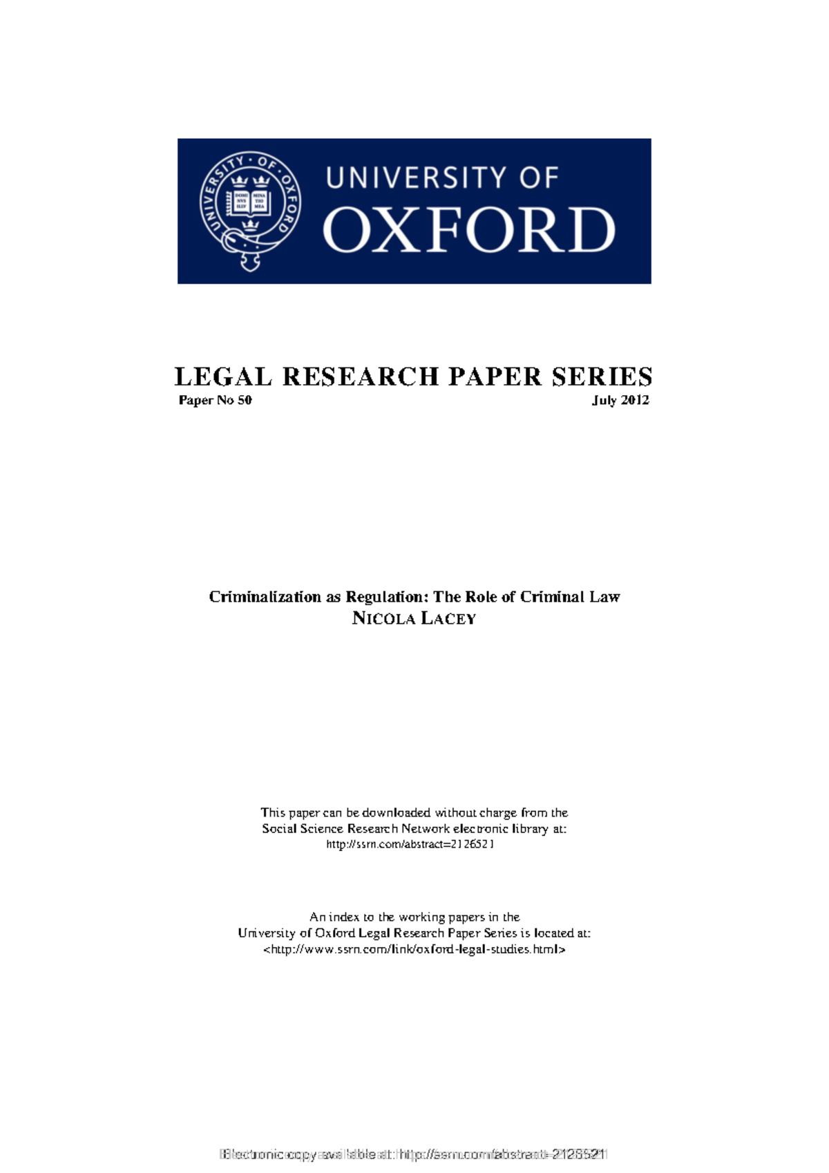 Criminalization as Regulation: Insights from Legal Research (LRP 50 ...