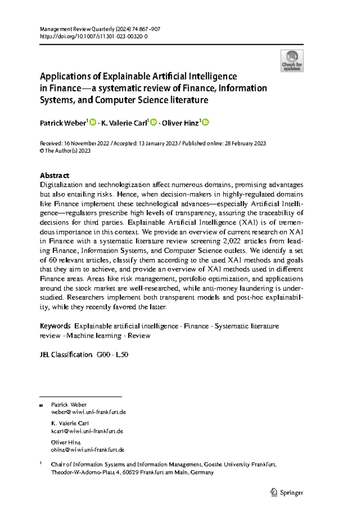 Applications of XAI in Finance: A Systematic Literature Review (2024 ...