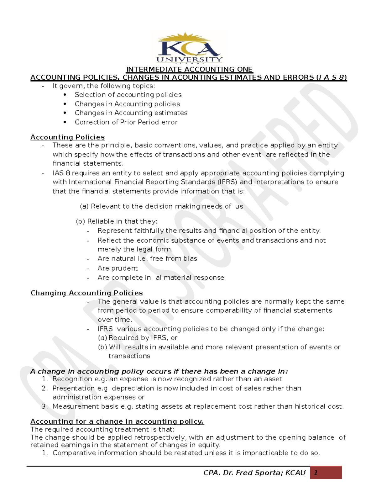 IAS 8 & IAS 10 - Intermediate Accounting Lecture Notes - Studocu
