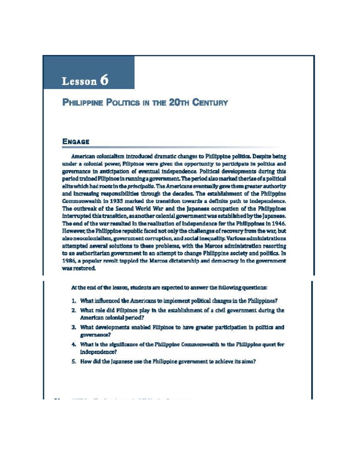 Lesson+6+Philippine+Politics+in+the+20th+Century - Lesson 6 PHILIPPINE ...