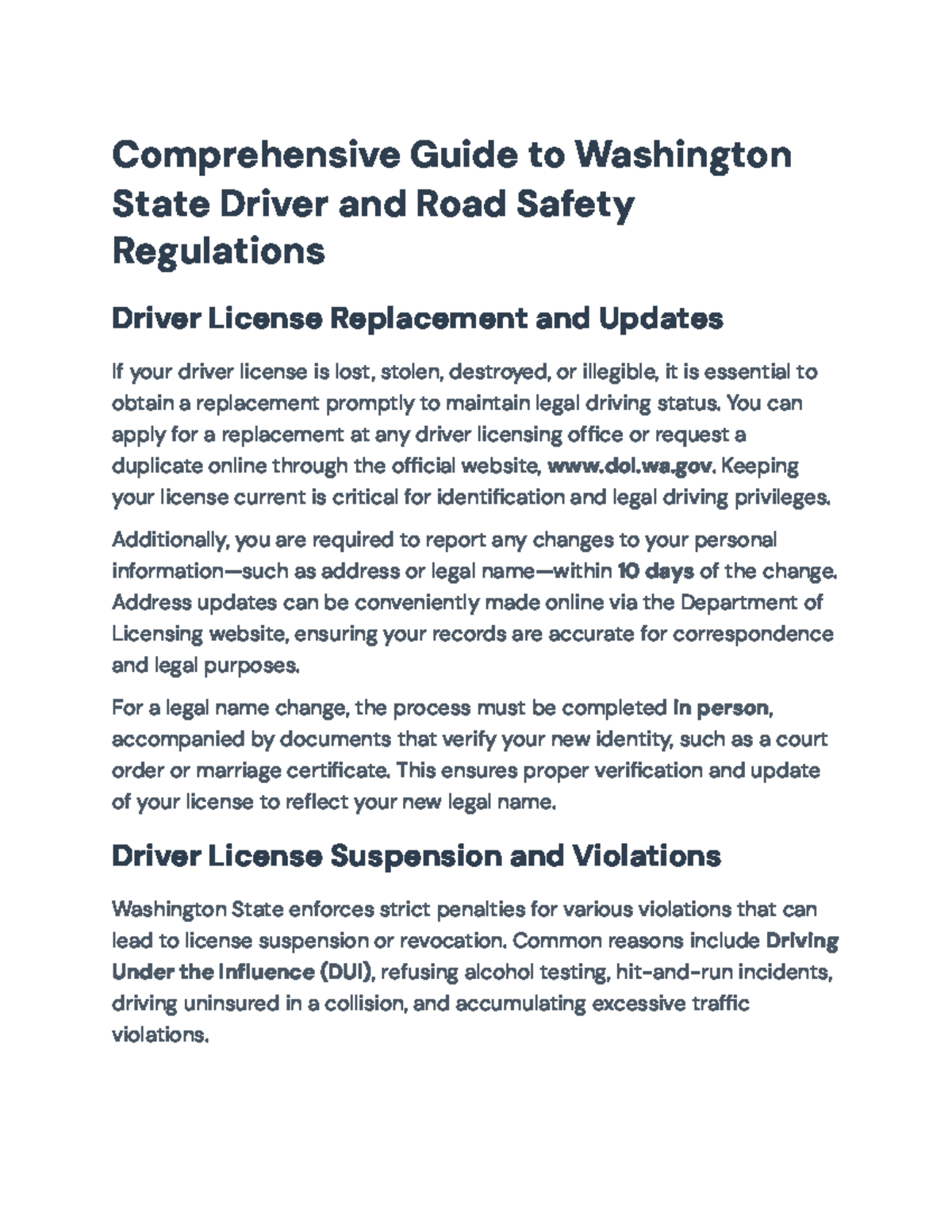 Comprehensive Guide to WA State Driver Safety Regulations - Studocu