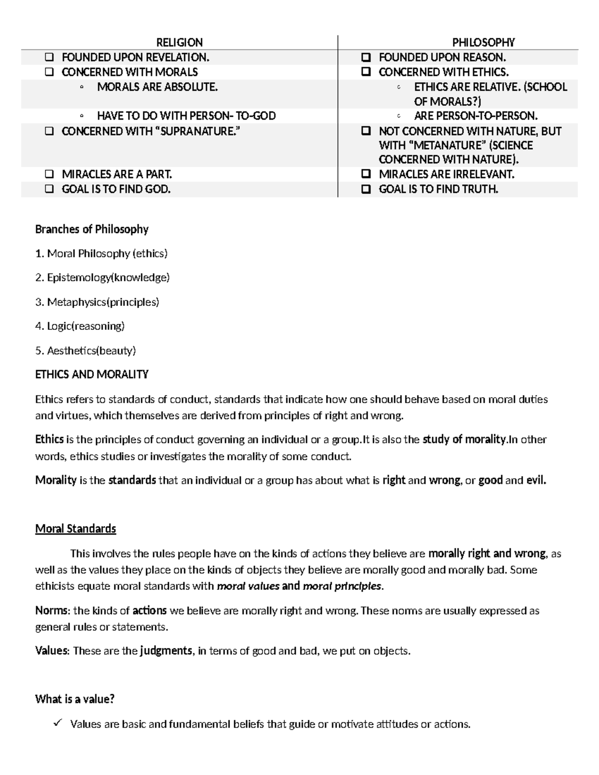 Ethics (PHIL 101) - Comprehensive Notes on Morality and Values - Studocu