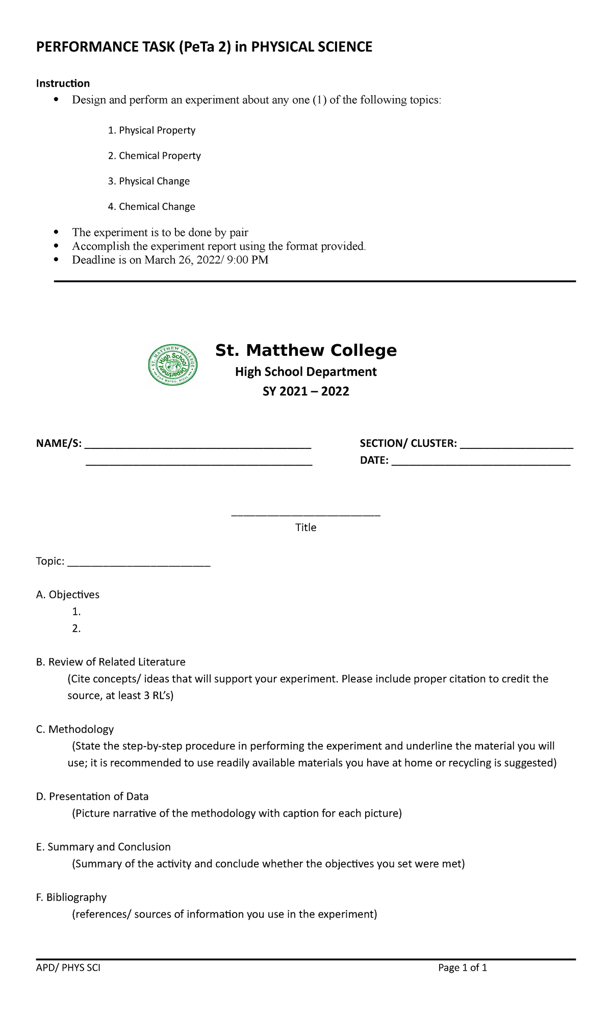 Activity #4: Experimenting with Physical & Chemical Properties - PHYS ...
