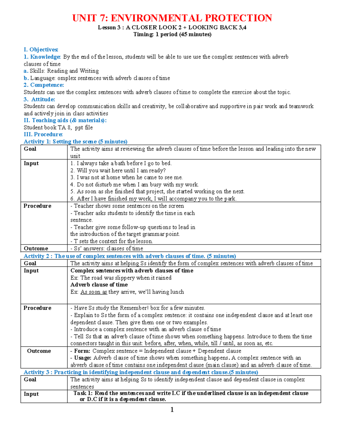 Grade 8 UNIT 7: Environmental Protection - Lesson 3 Overview - Studocu