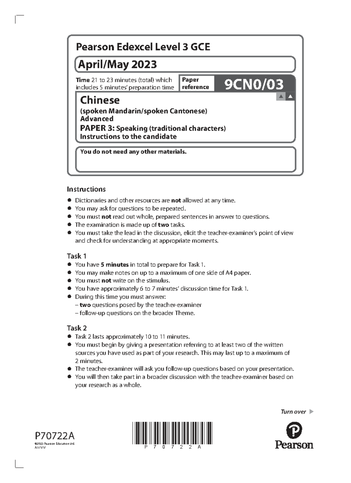 Pearson Edexcel Level 3 GCE 2023 Paper 3: Speaking exam preparation ...