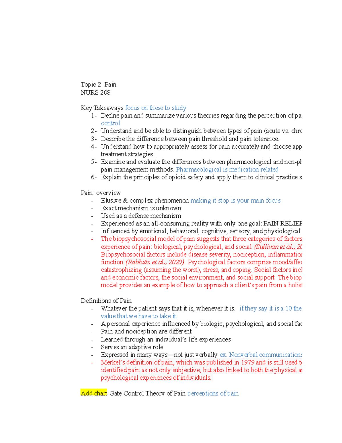 NURS 208 Study Guide: Key Concepts in Pain Types & Management - Studocu