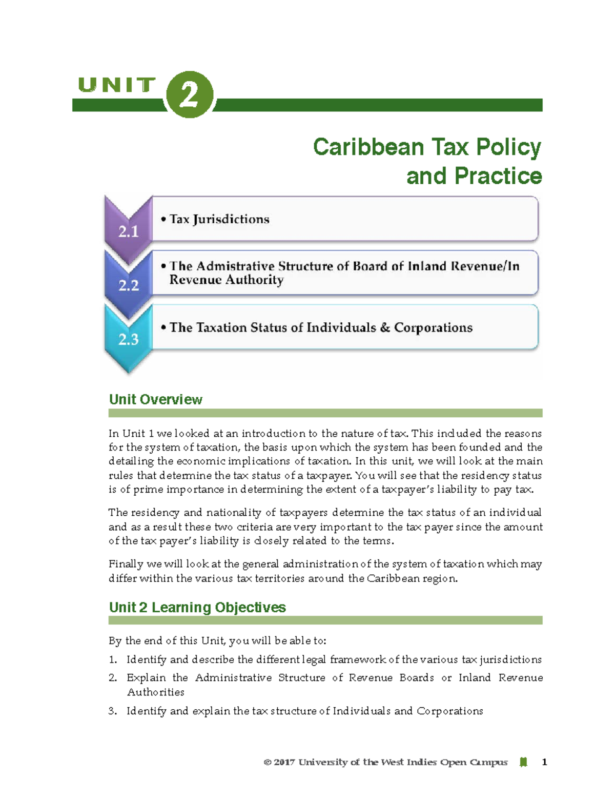 Lecture Notes On Caribbean Tax Policy Acct3050 Unit 2 Overview Studocu