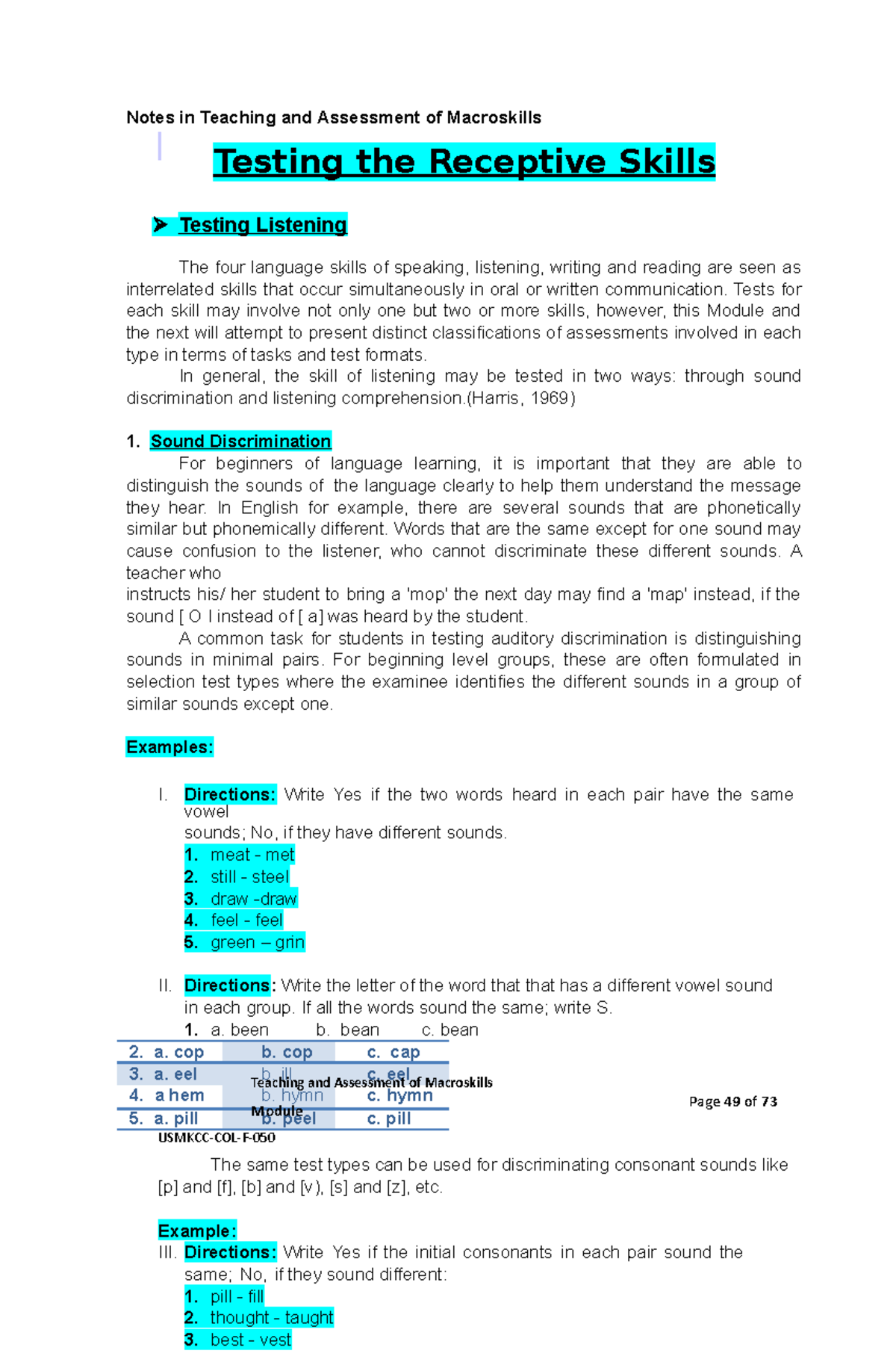 Testing Receptive Skills: Listening and Reading Assessments (EDU101 ...