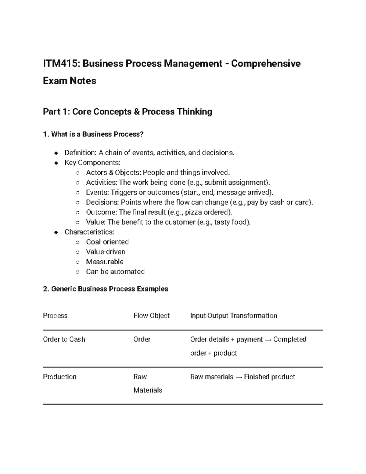 ITM415: Business Process Management Lecture Notes (Weeks 1-3) - Studocu
