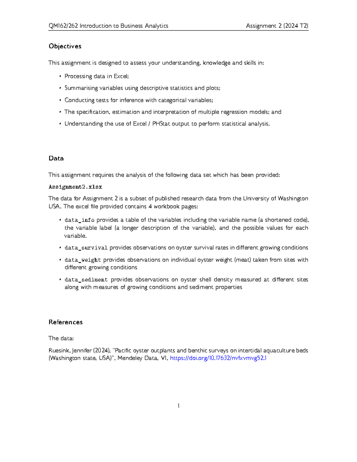 STAT 202: Assignment 2 - Statistical Analysis of Oyster Growth Factors ...