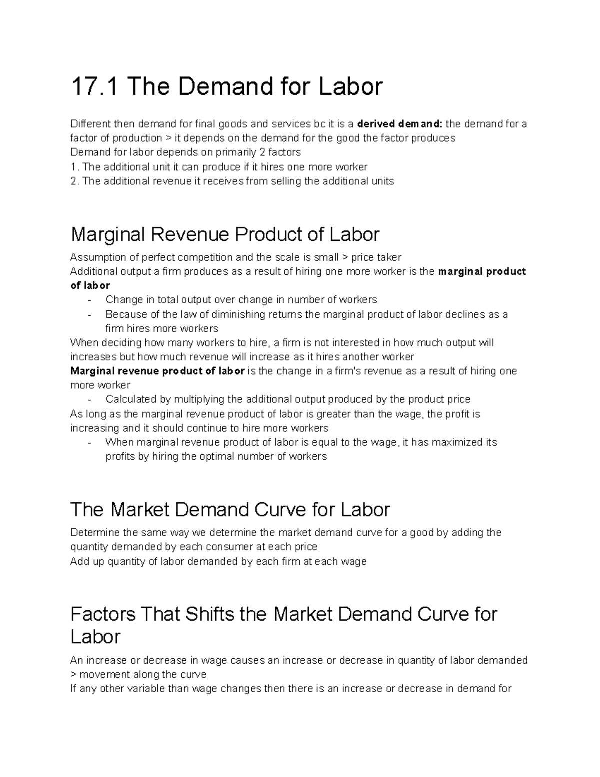 17.1 The Demand for Labor - 17 The Demand for Labor Different then ...