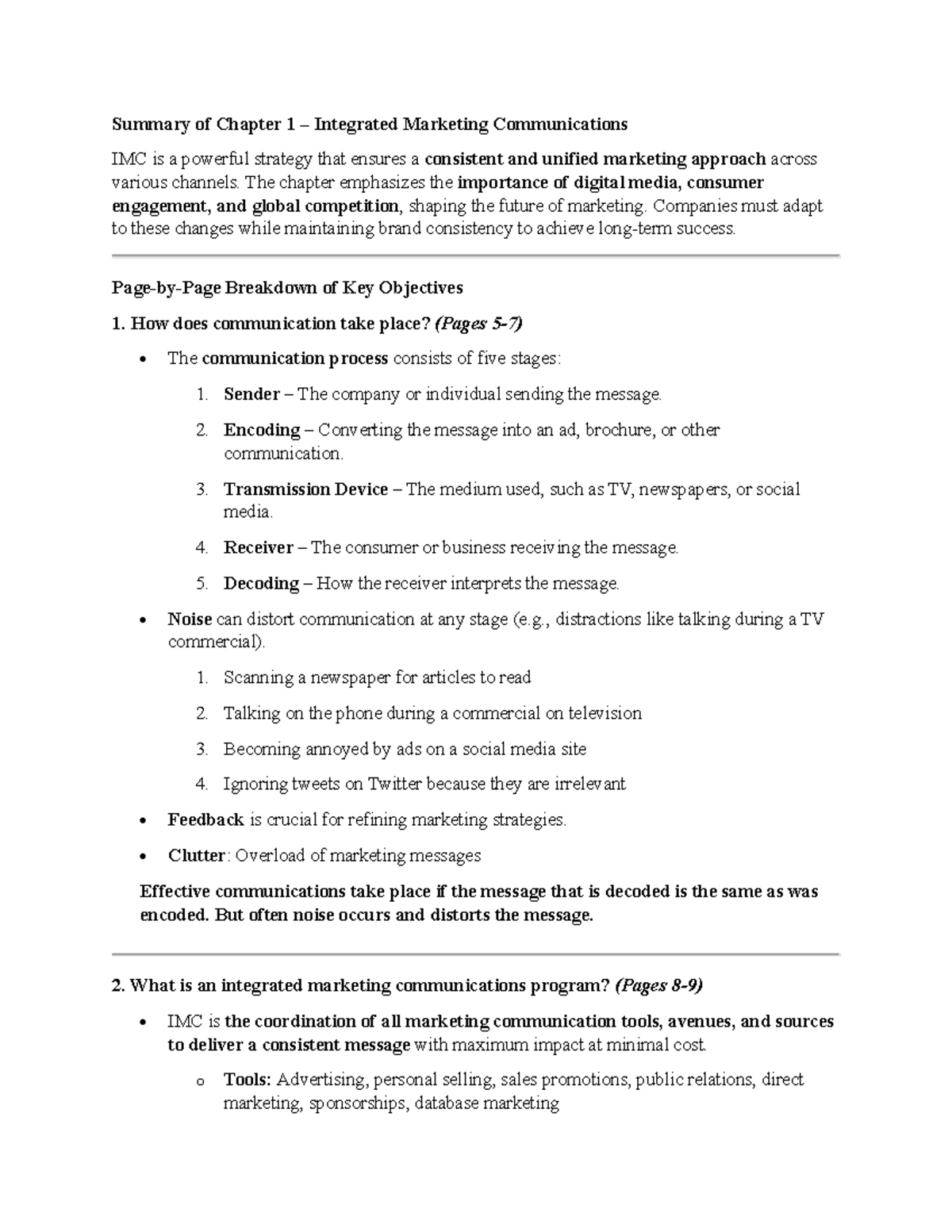 Midterm 1 - Chapter 1 Summary: Integrated Marketing Communications ...
