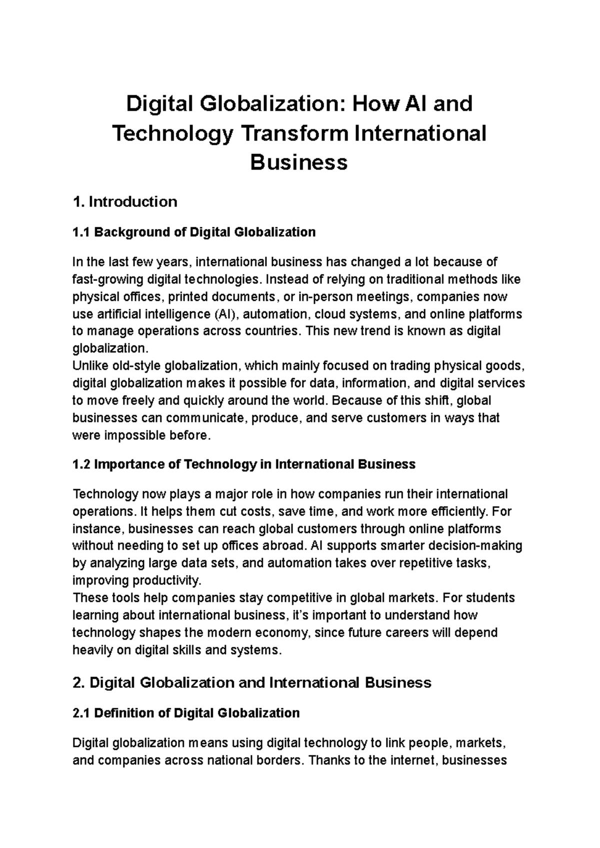 Digital Globalization and AI's Impact on Int'l Business: An Overview ...