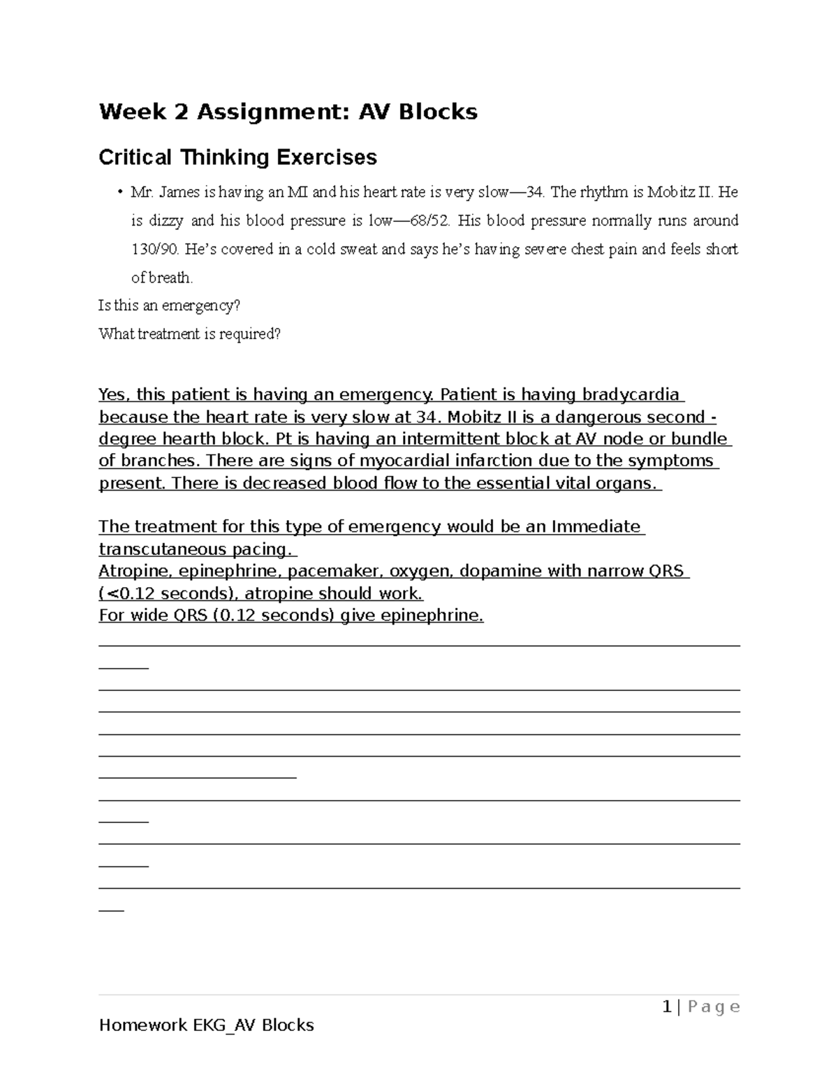 Week 2 Assignment: AV Blocks Critical Thinking Exercises (Chapter 11 ...
