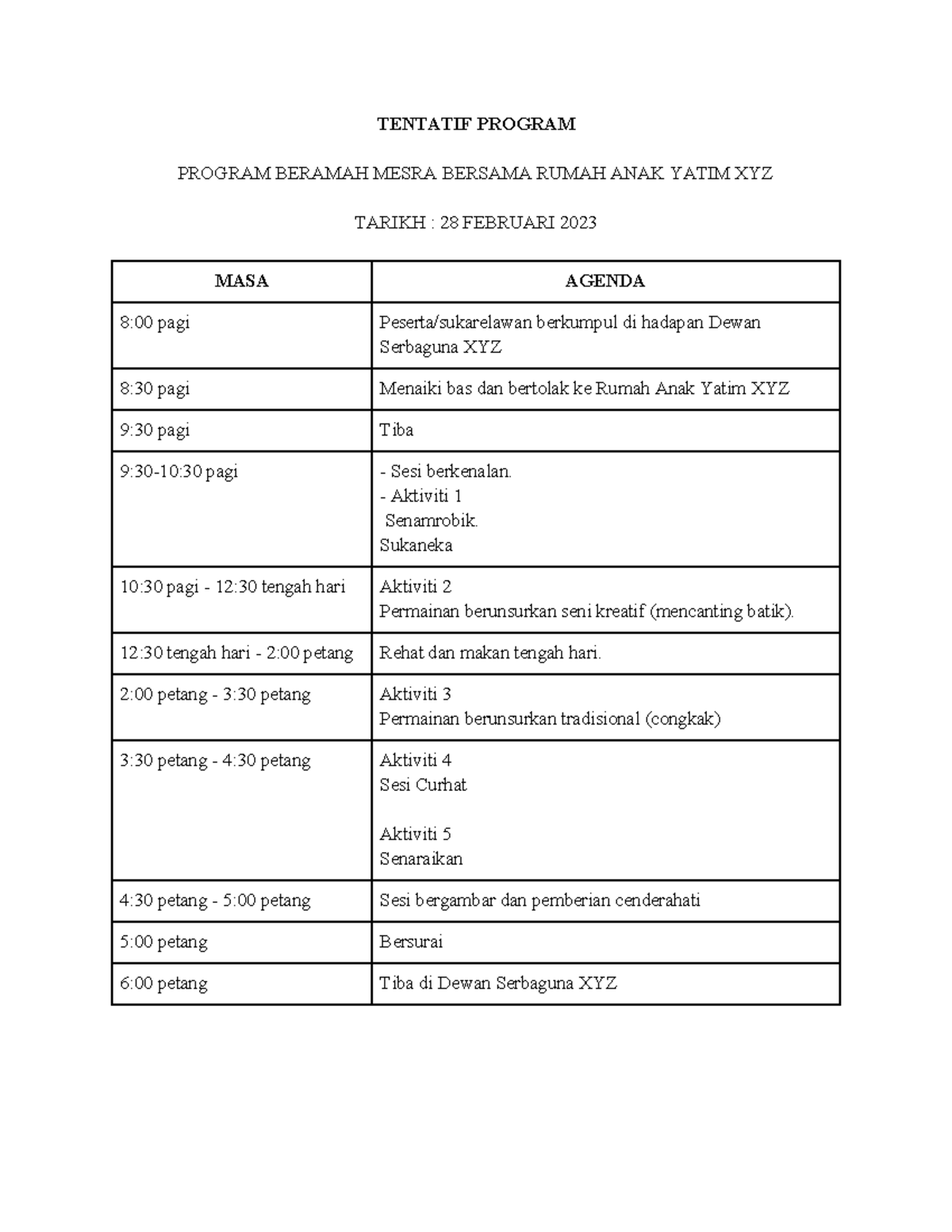 Contoh Tentatif Program - TENTATIF PROGRAM PROGRAM BERAMAH MESRA ...