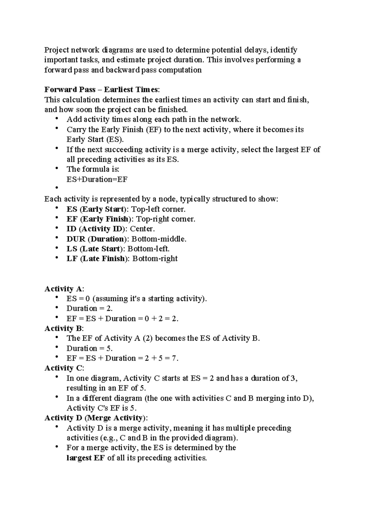 Project Network Diagrams: Forward & Backward Pass Calculations (Doc1 ...
