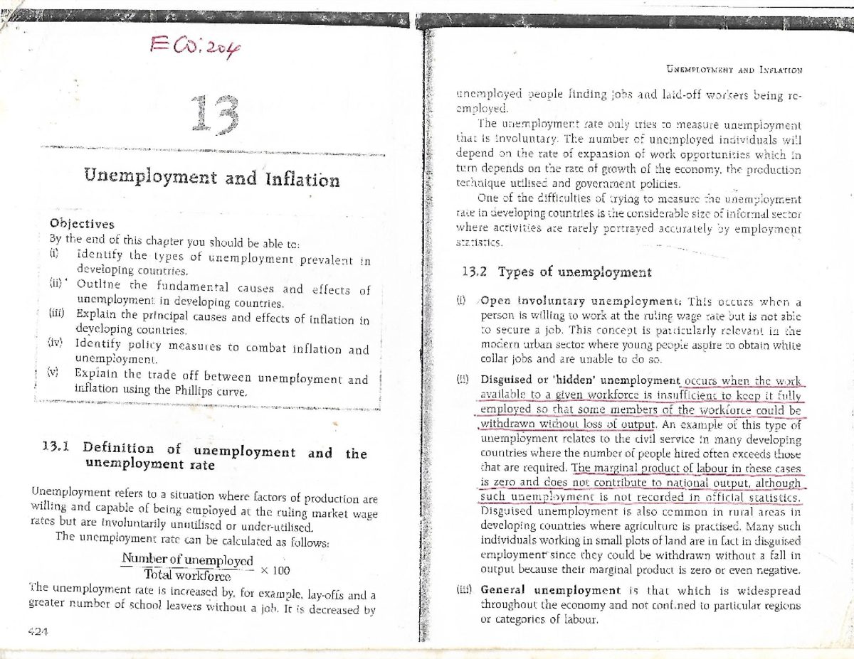 Unemployment AND Inflation - E Co: 204 UNEMPLOYMENT AND INFLATION ...
