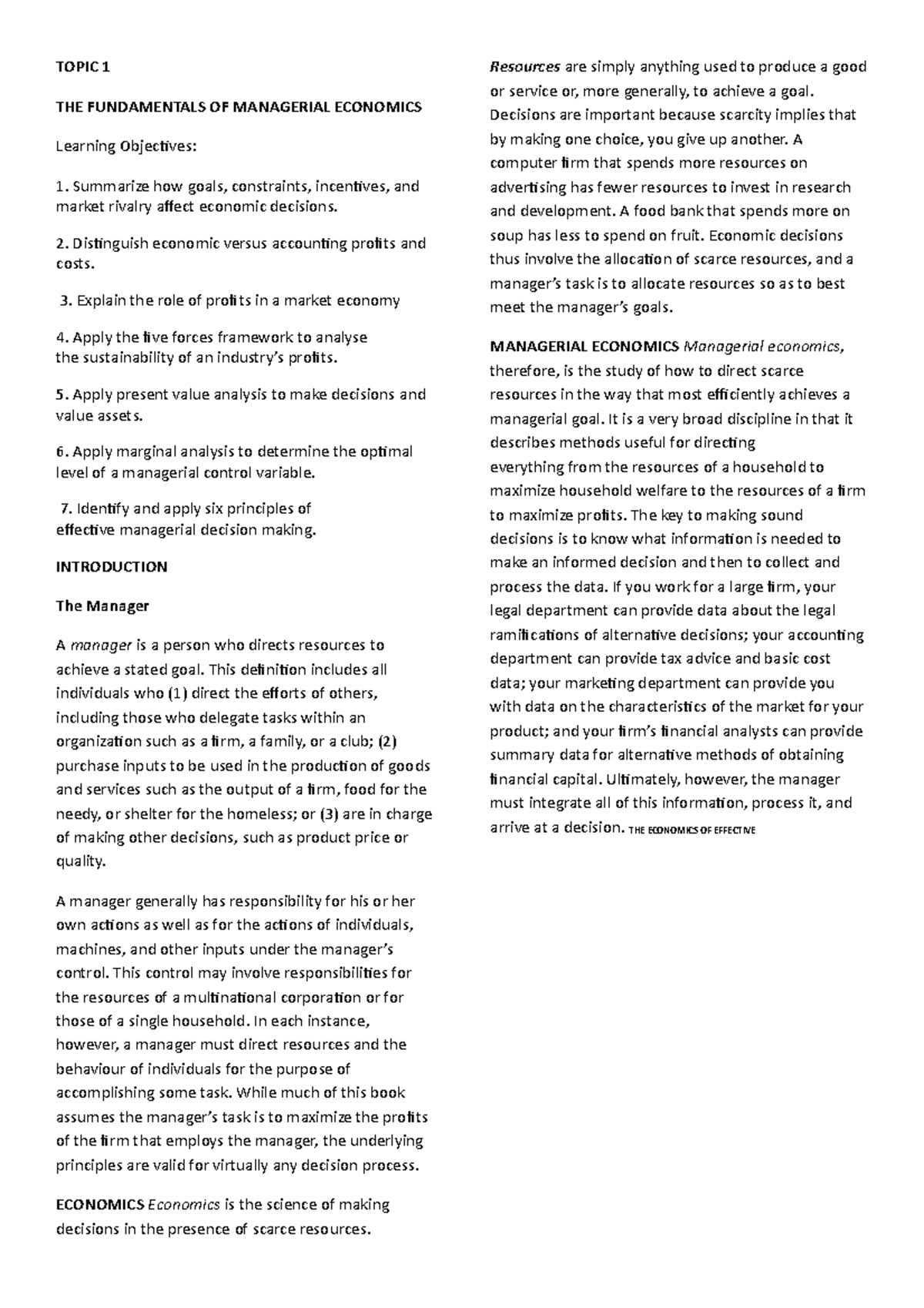 Managerial Economics - Lecture Notes 1: Key Concepts and Principles ...