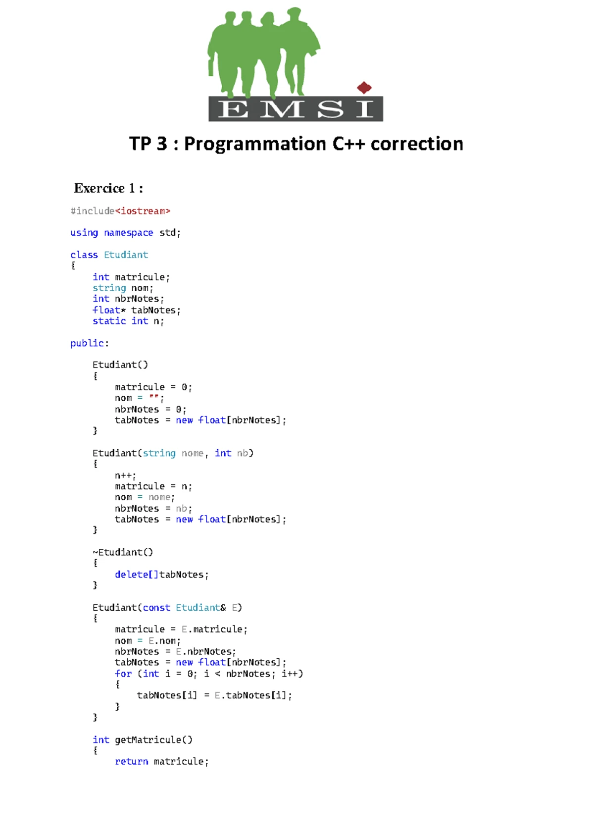 **Notes de Cours C++: Programmation Orientée Objet (POO)** - Studocu