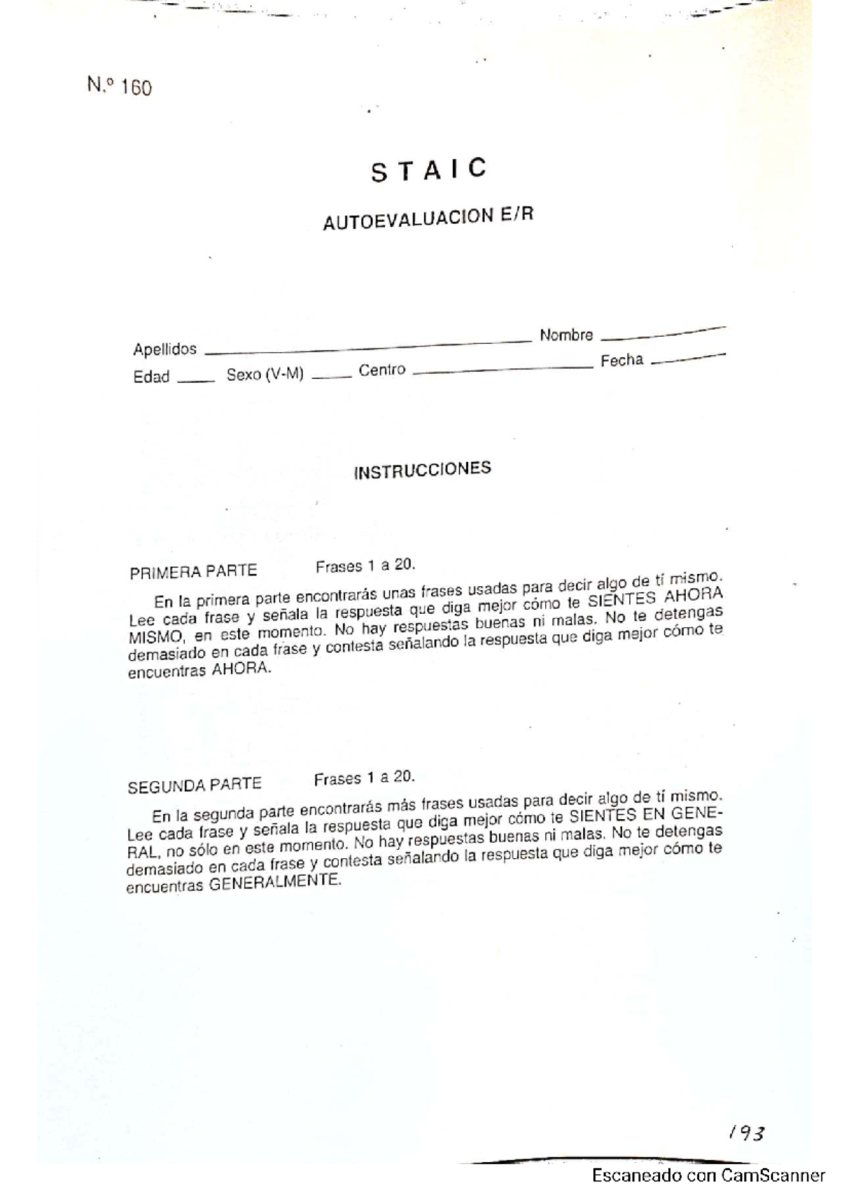 Autoevaluación STAIC: instrucciones y frases para la autoevaluación ...