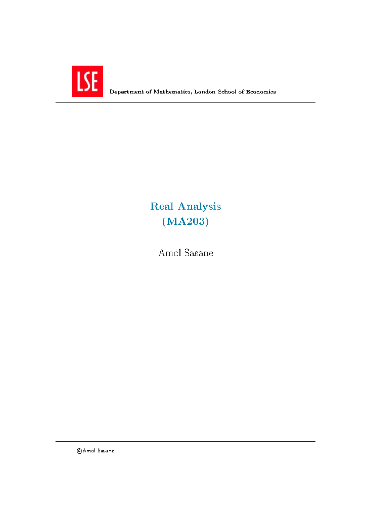 Real Analysis Overview and Key Concepts (MA203) - Studocu