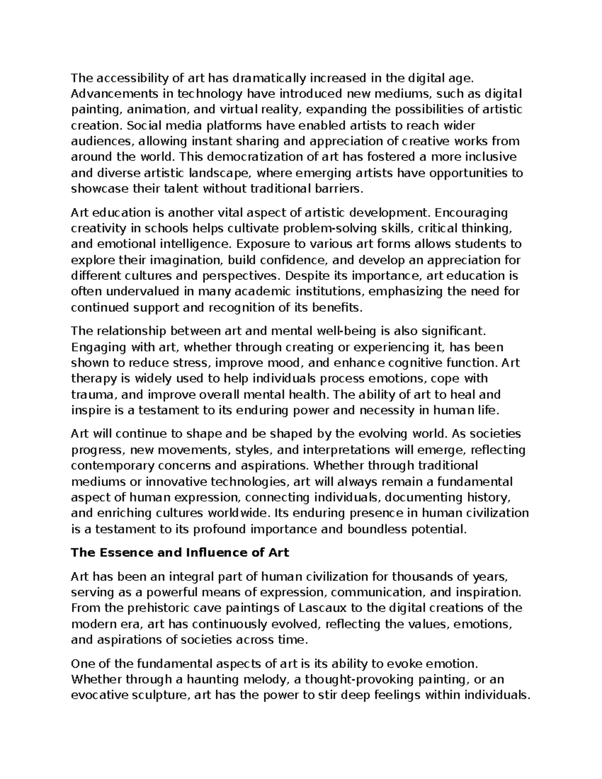 The Impact of Digitalization on Art Accessibility and Education - Studocu