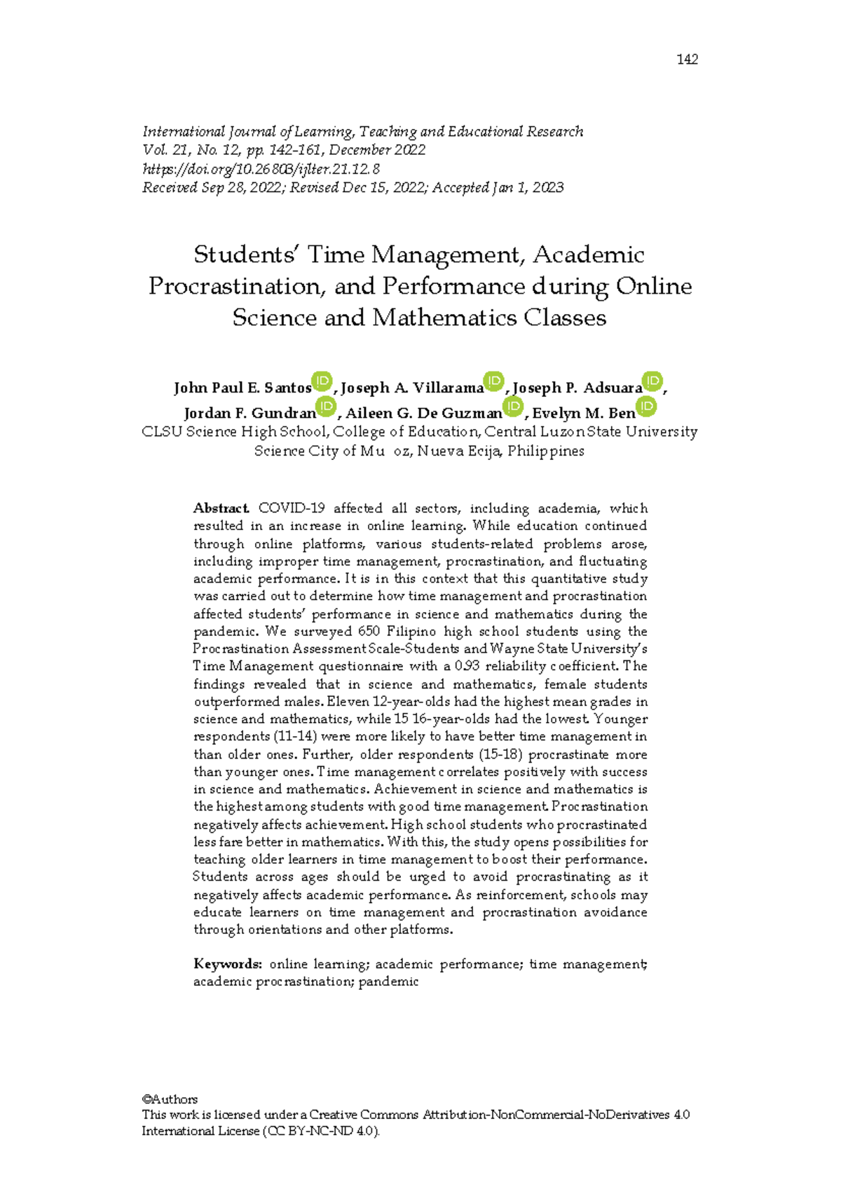 Time Management and Procrastination in Online Science & Math Classes: A ...