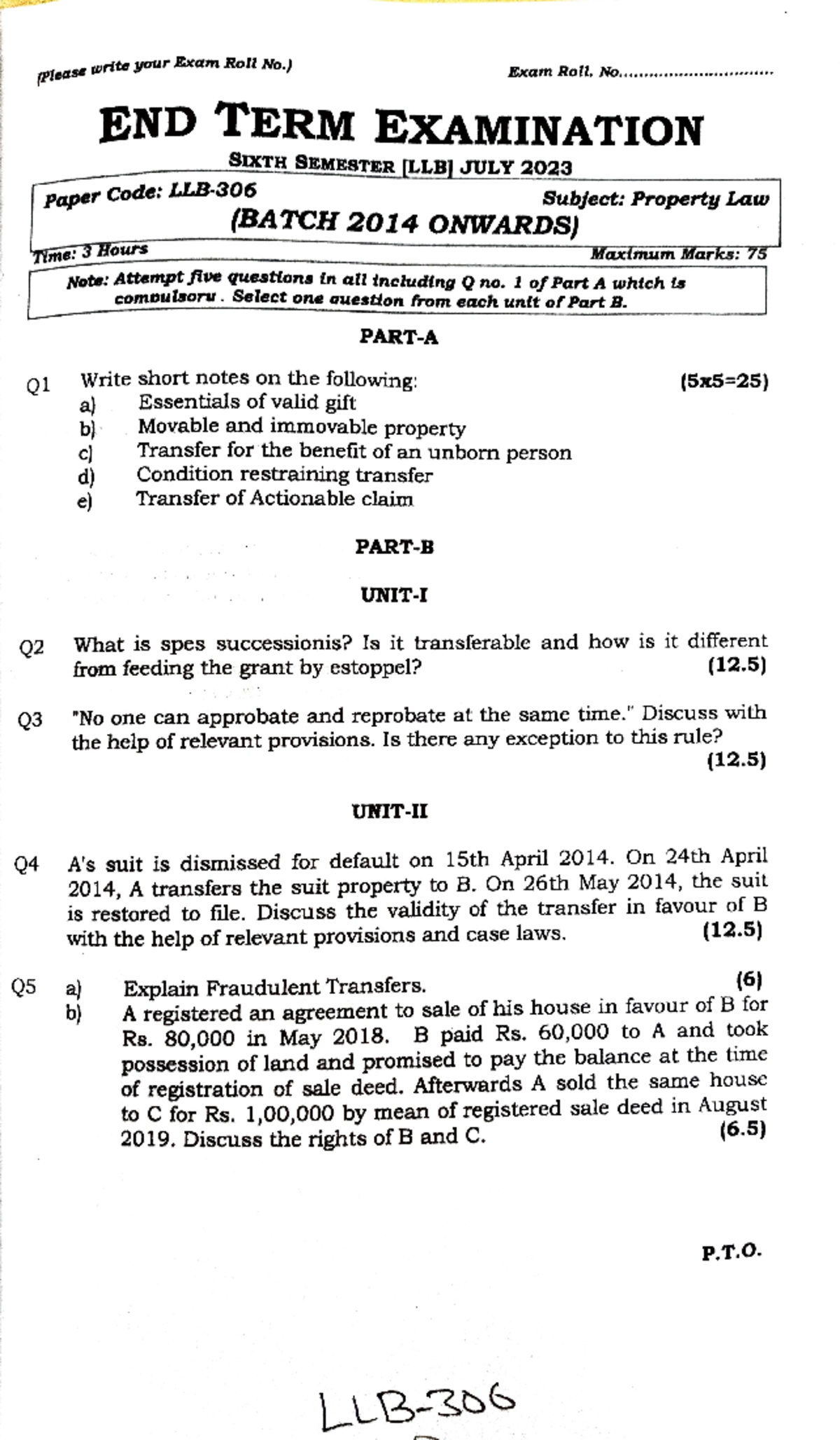 Property Law Exam Notes | LLB | SixTH SEMESTER | July 2023 - Studocu