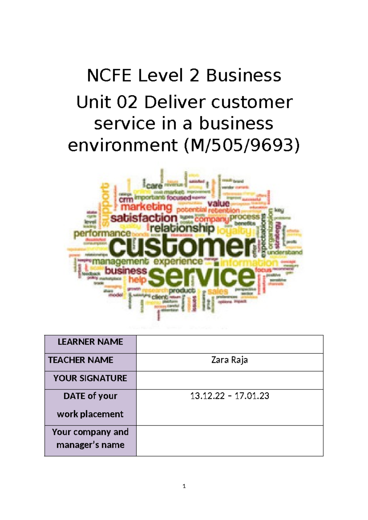 NCFE Level 2 Business - Delivering Effective Customer Service (M/505/ ...