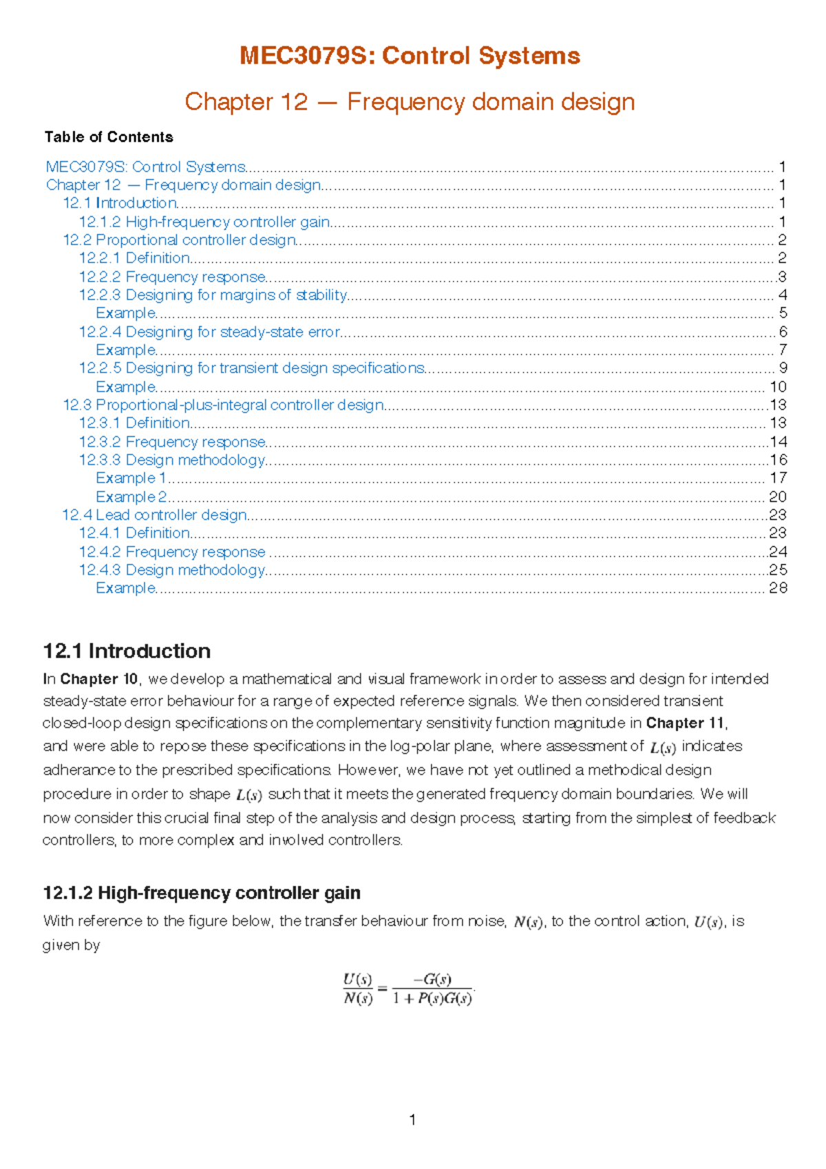 MEC3079S: Control Systems Chapter 12 - Frequency Domain Design Overview ...