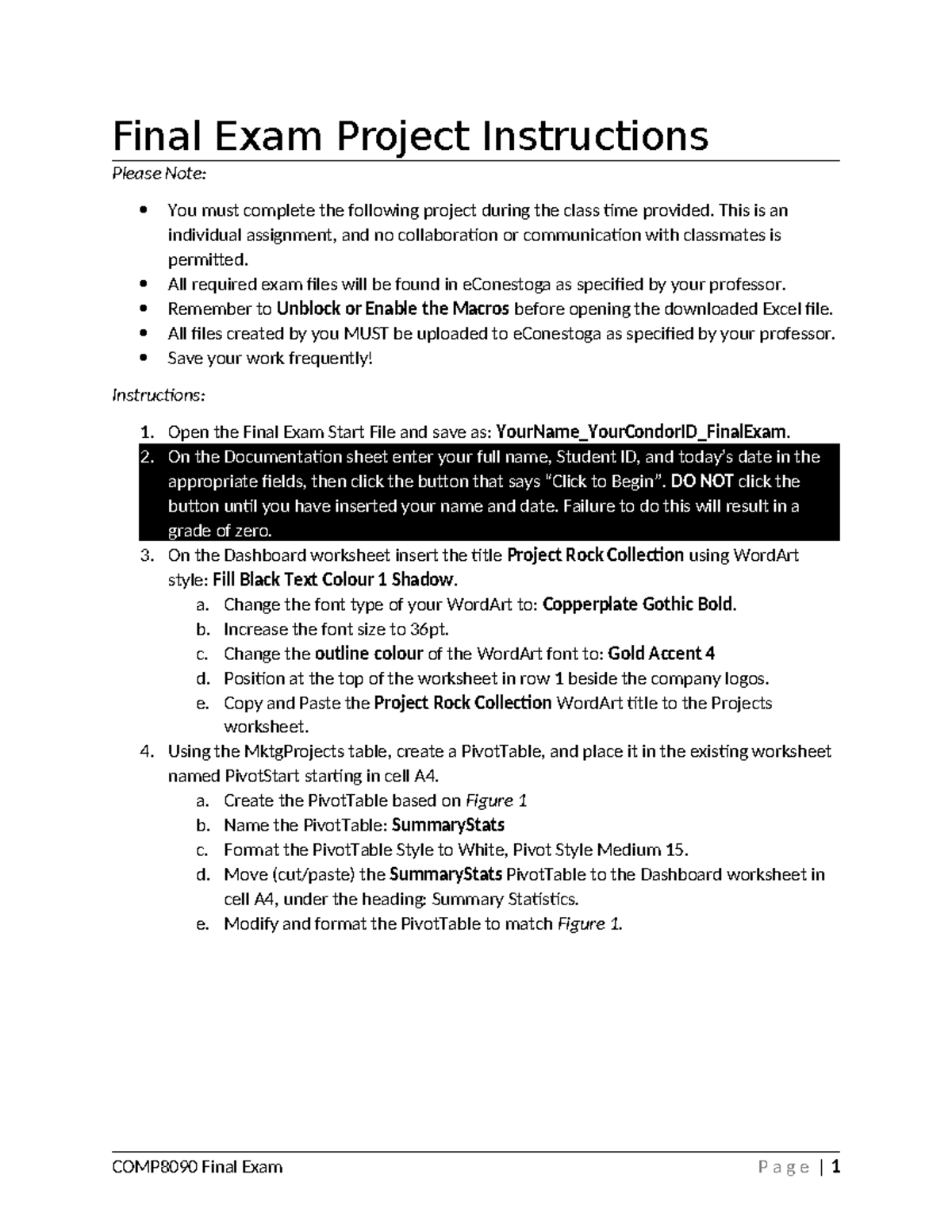 Final Exam Instructions: Project Rock Collection Guidelines - PRC-555 ...