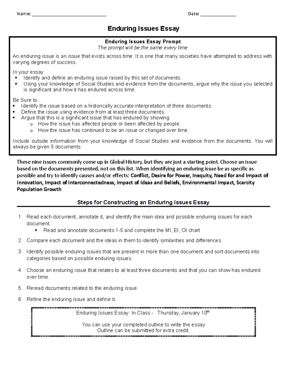 Enduring Issues Essay - Name: _____________________________ Date ...