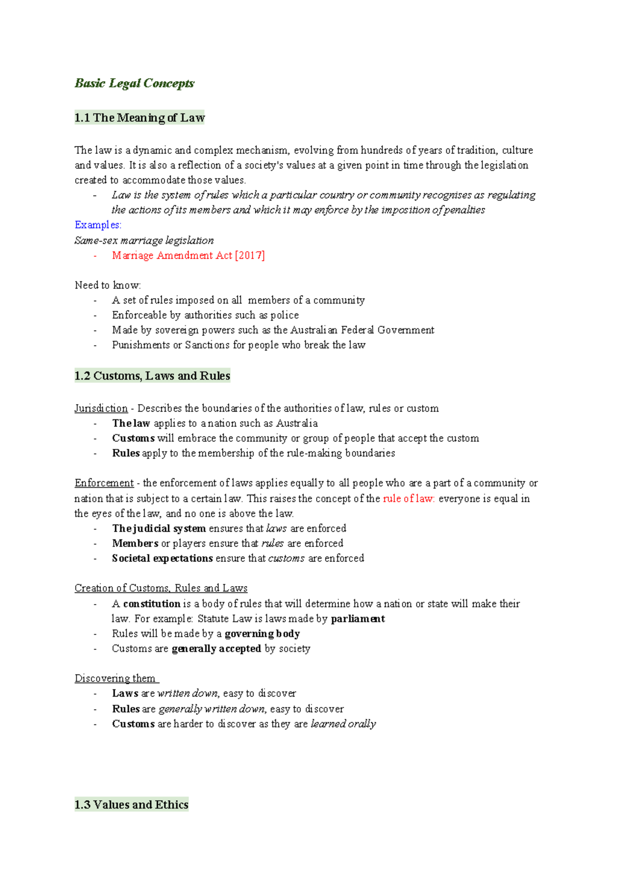 Legal System Overview: Key Concepts and Principles (LAW101) - Studocu