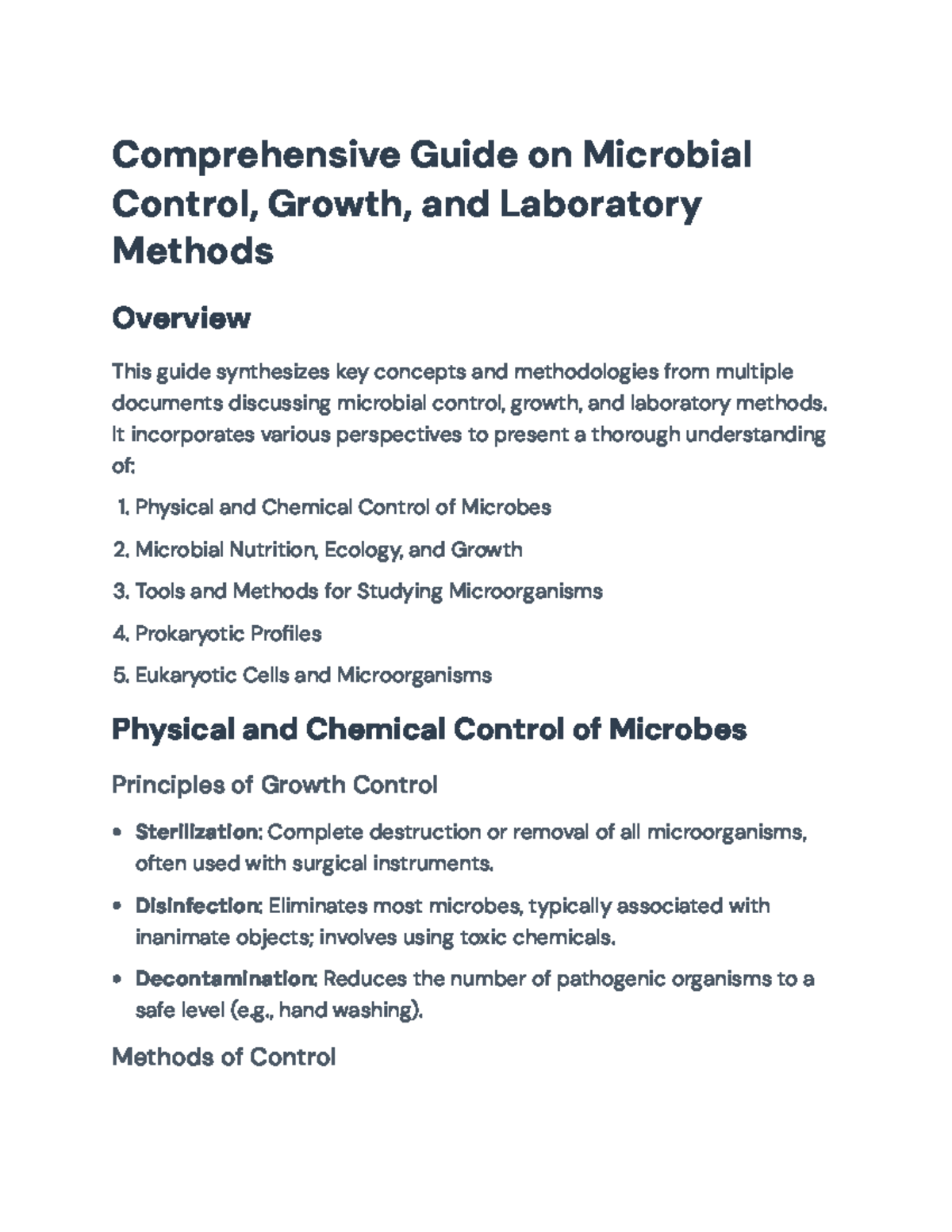 Microbial Control, Growth, and Laboratory Methods Guide (BIO101 ...