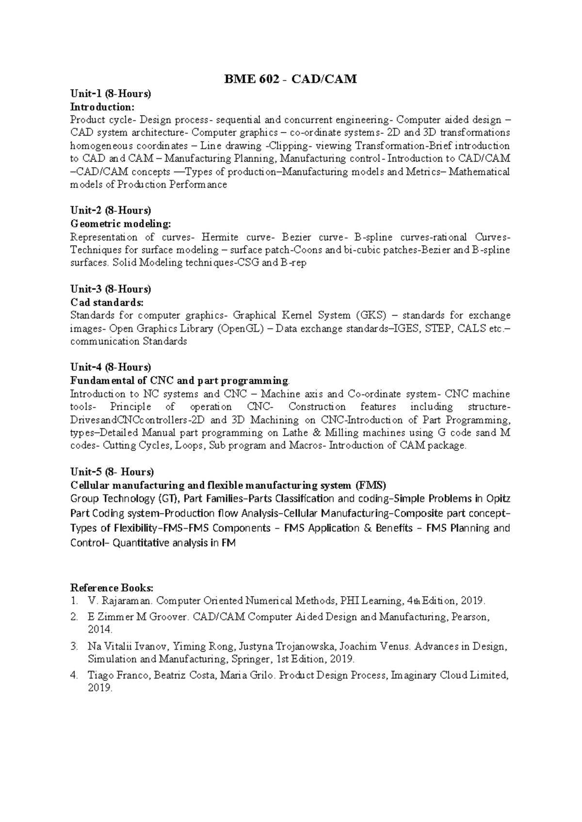 BME 602 - CAD/CAM Syllabus Overview and Key Concepts - Studocu