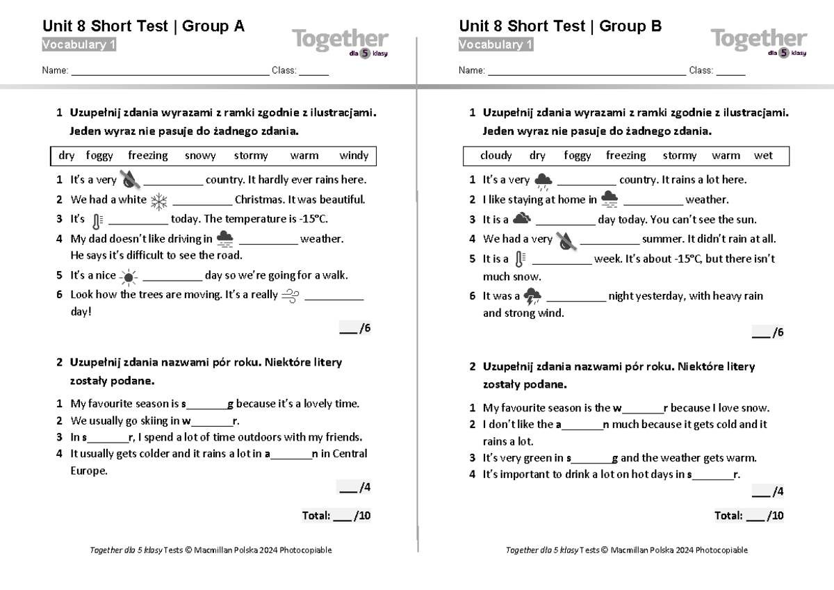 Together kl5 Unit 8 Short Test AB: Vocabulary 1 Review - Studocu