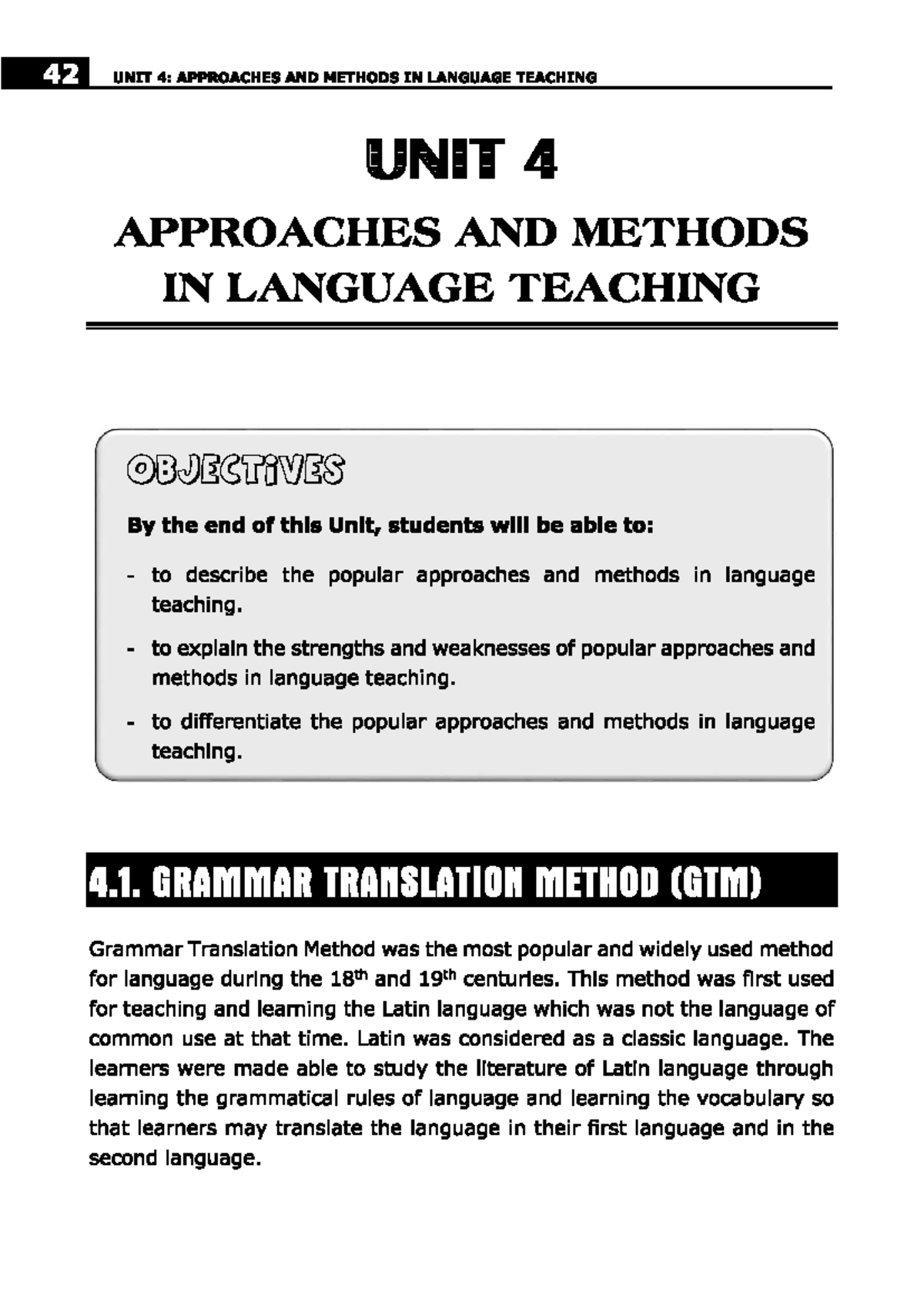 42 UNIT 4: Approaches and Methods in Language Teaching Overview - Studocu