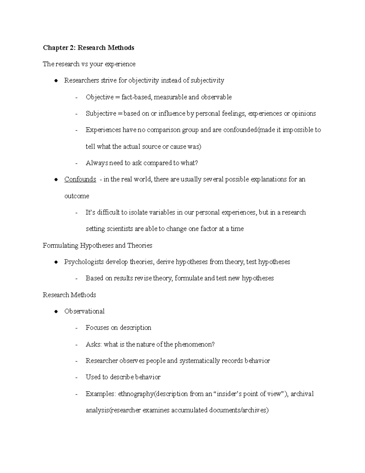Psychology 101 Chapter 2: Research Methods Lecture Notes - Studocu
