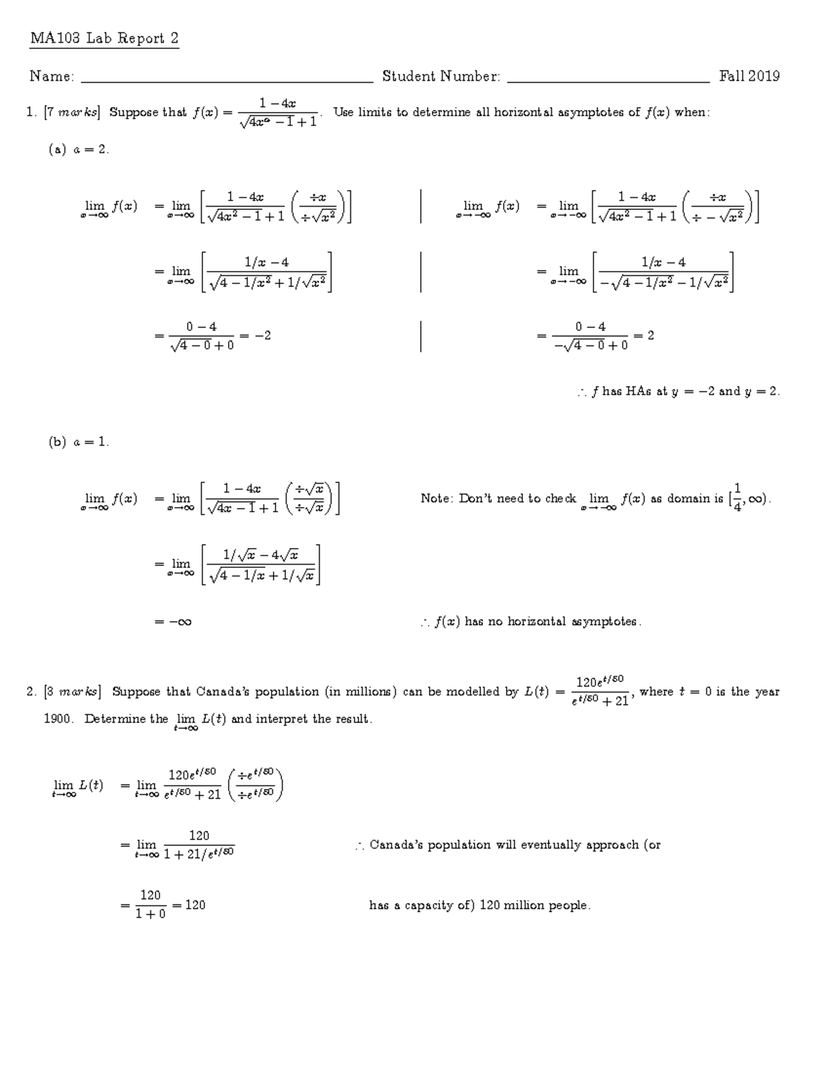 Lab Report 2 Solutions - Labs - MA103 Lab Report 2 Name: Student Number ...