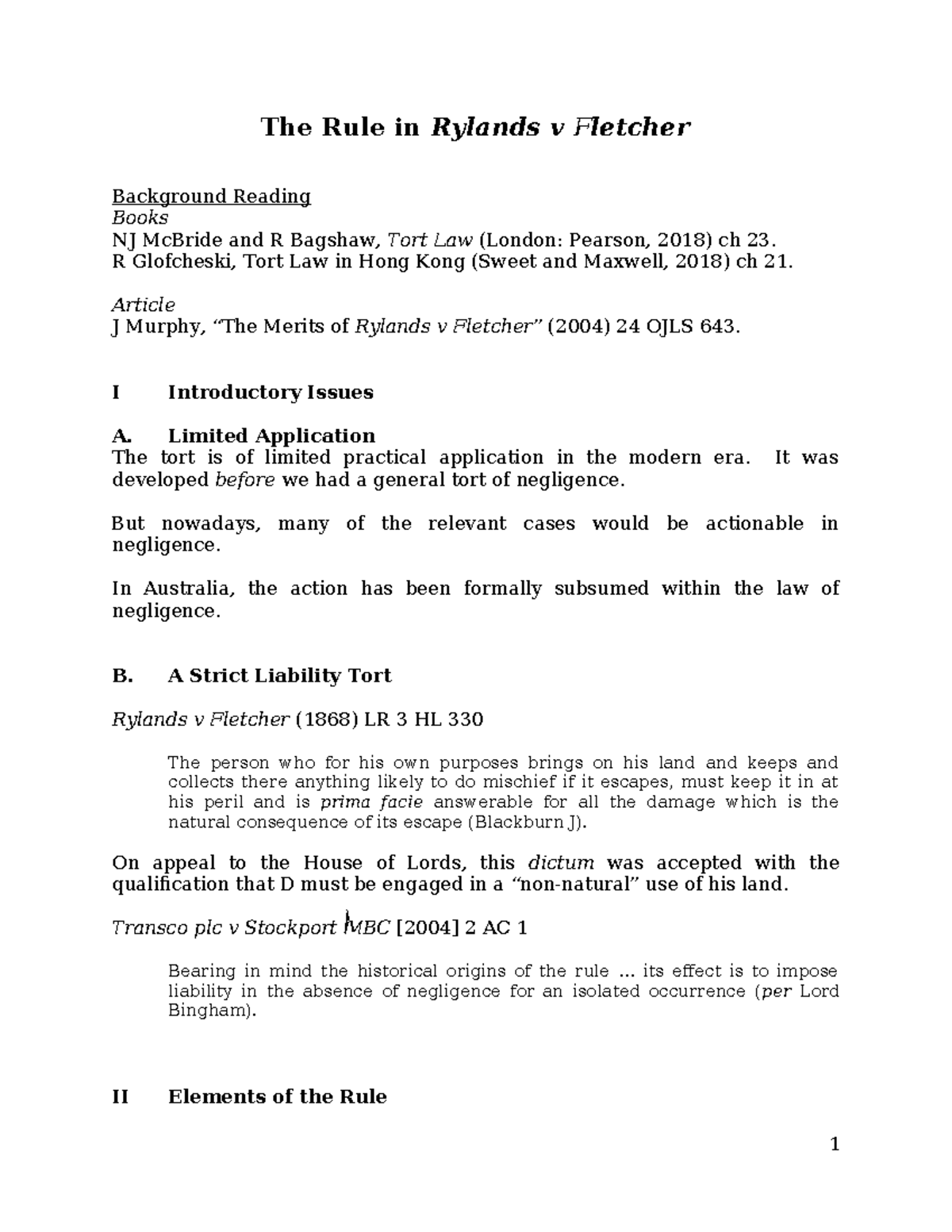 Land Based Torts 2 - Rylands - The Rule in Rylands v Fletcher ...